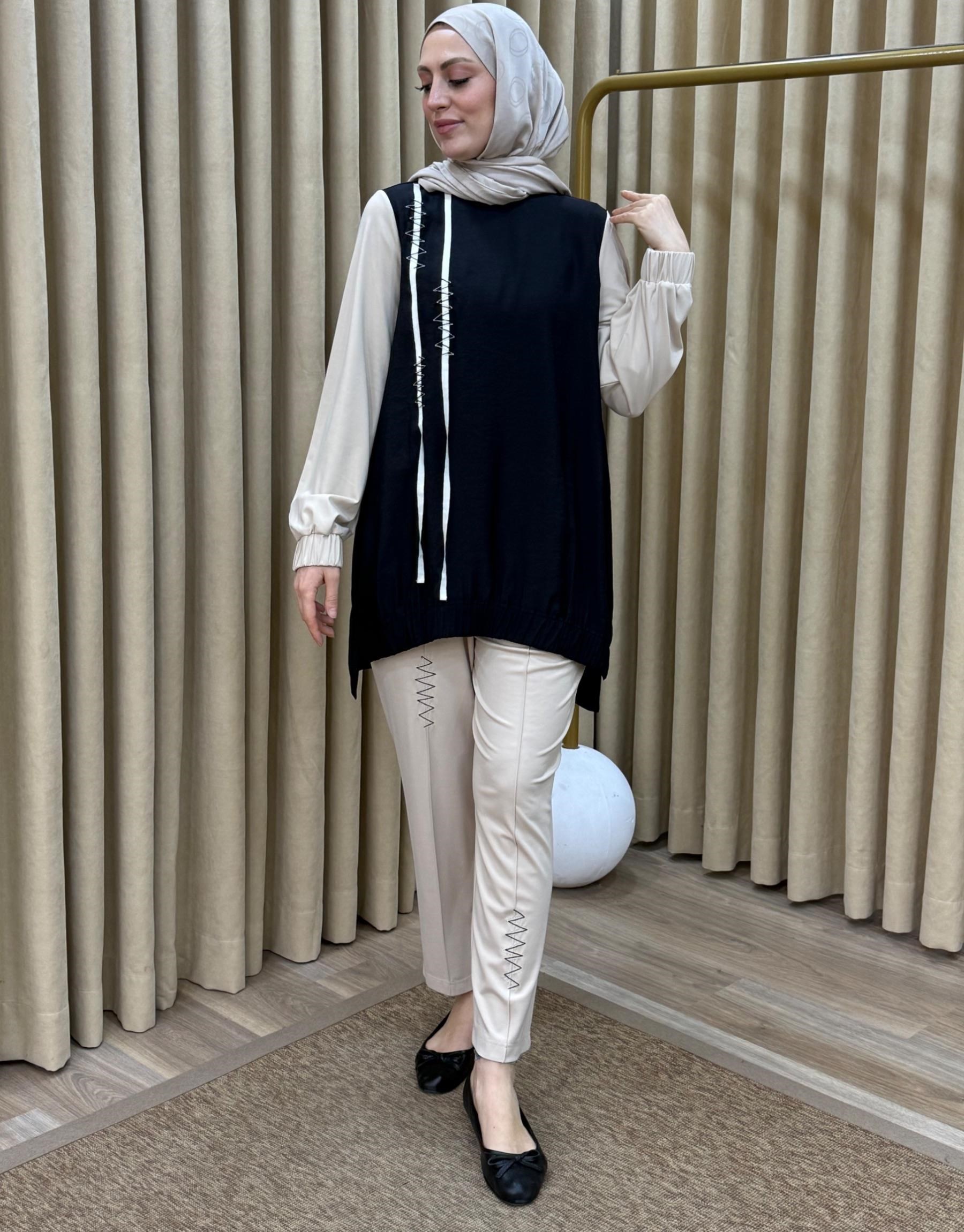 NUSS Nakış İşleme Detaylı Tunik - Pantolon Takım