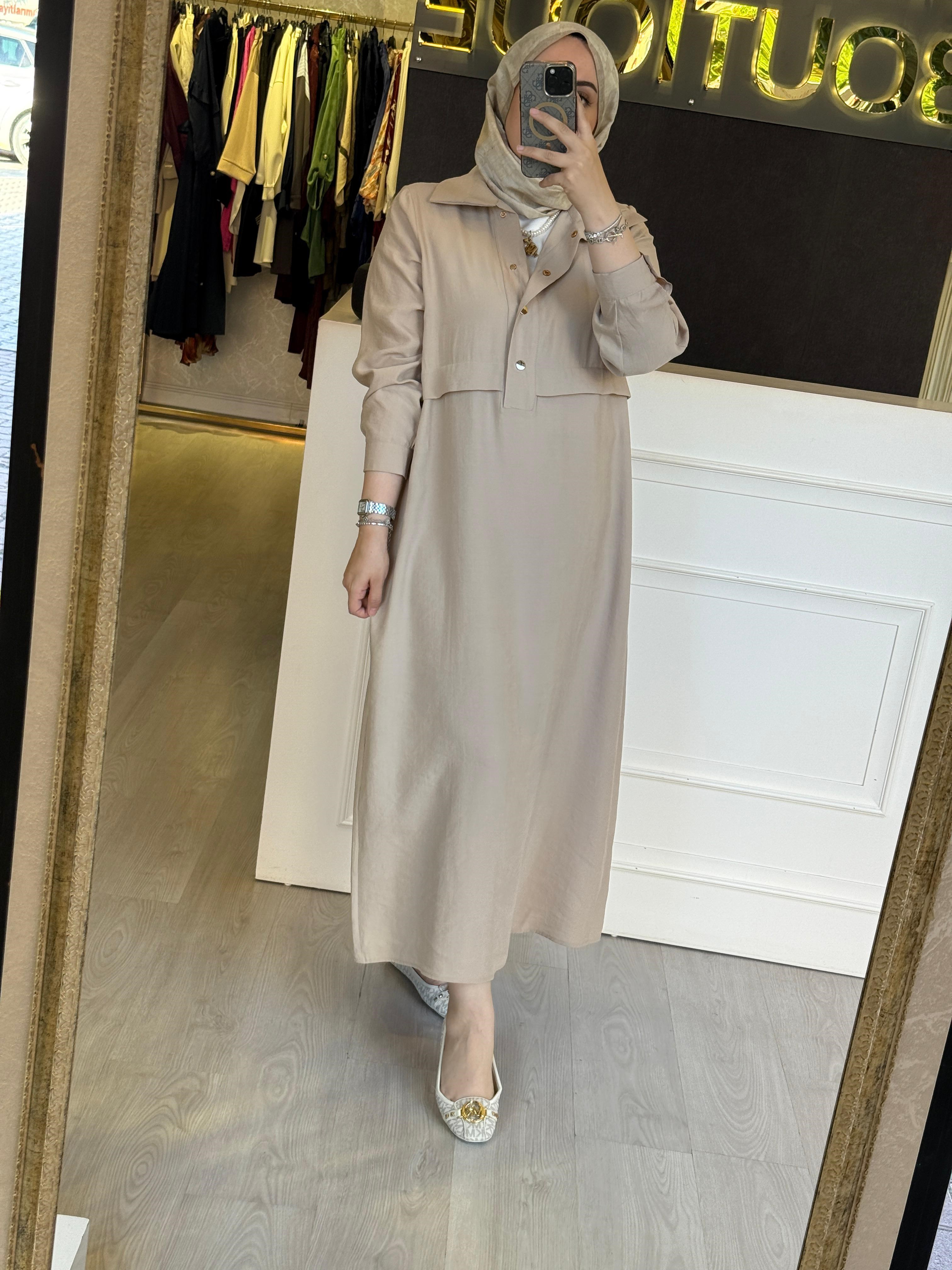 NUSS ÖNÜ ÇITÇIT DETAY TENCEL ELBİSE
