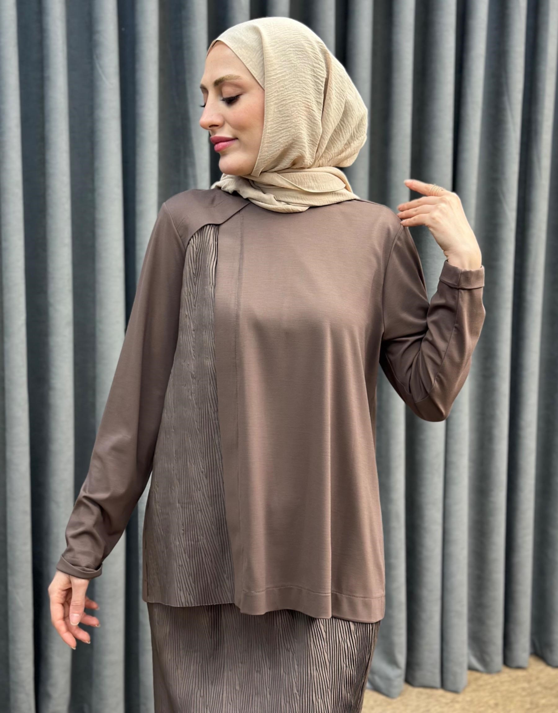 NUSS Parla Kumaş Etek Mix Kumaş Tunik Takım