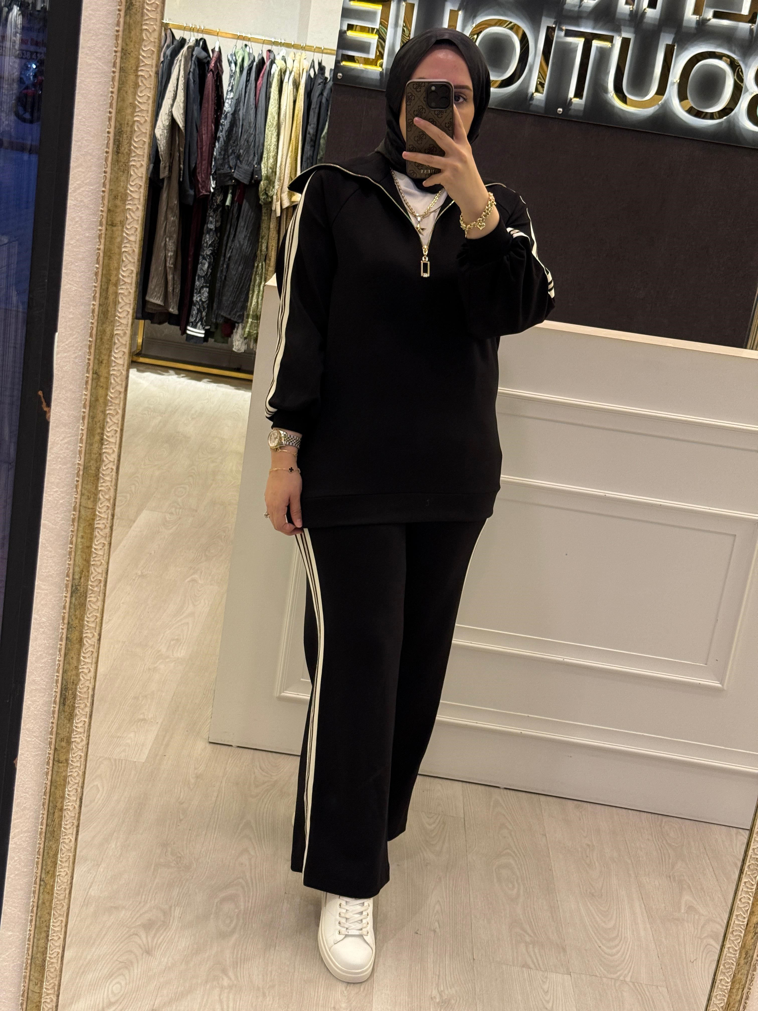 NUSS Şerit İşleme Detaylı Yakalı Tunik Pantolon Takım