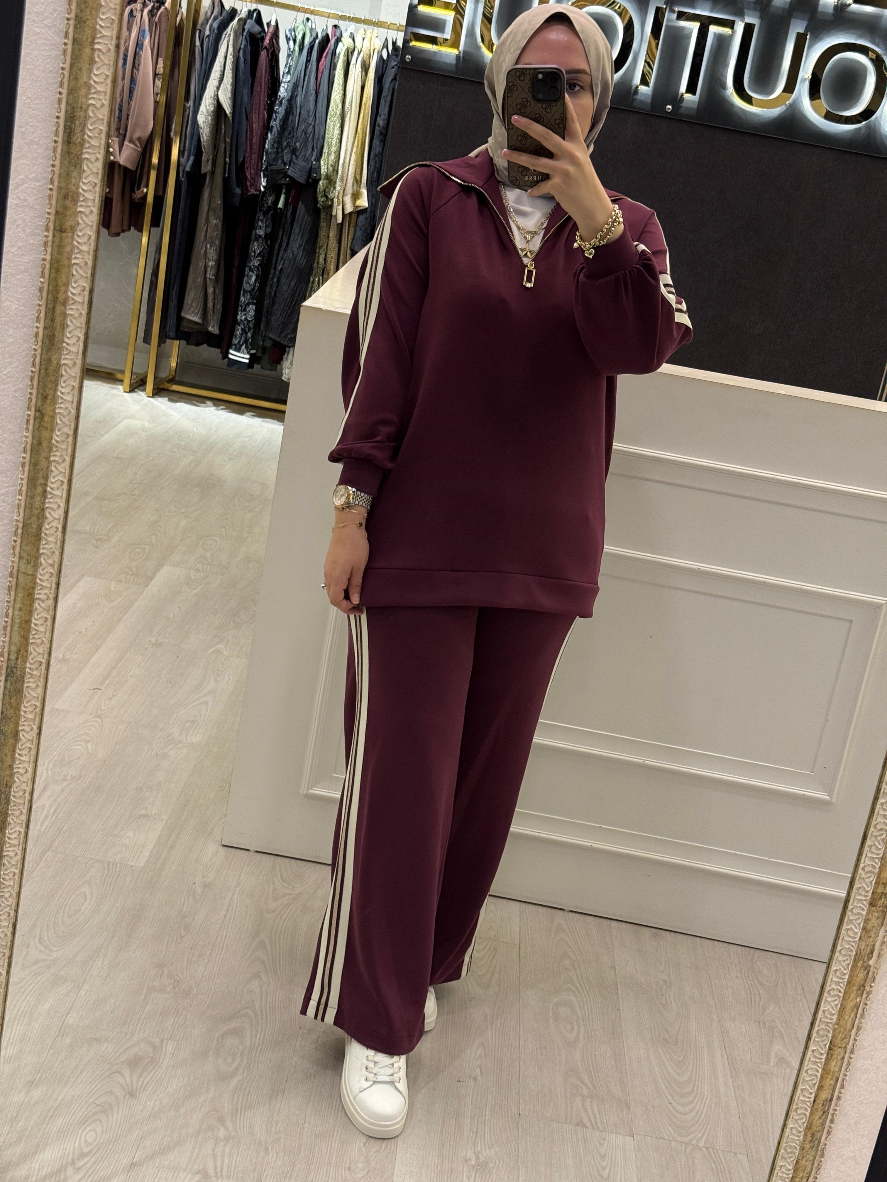NUSS Şerit İşleme Detaylı Yakalı Tunik Pantolon Takım