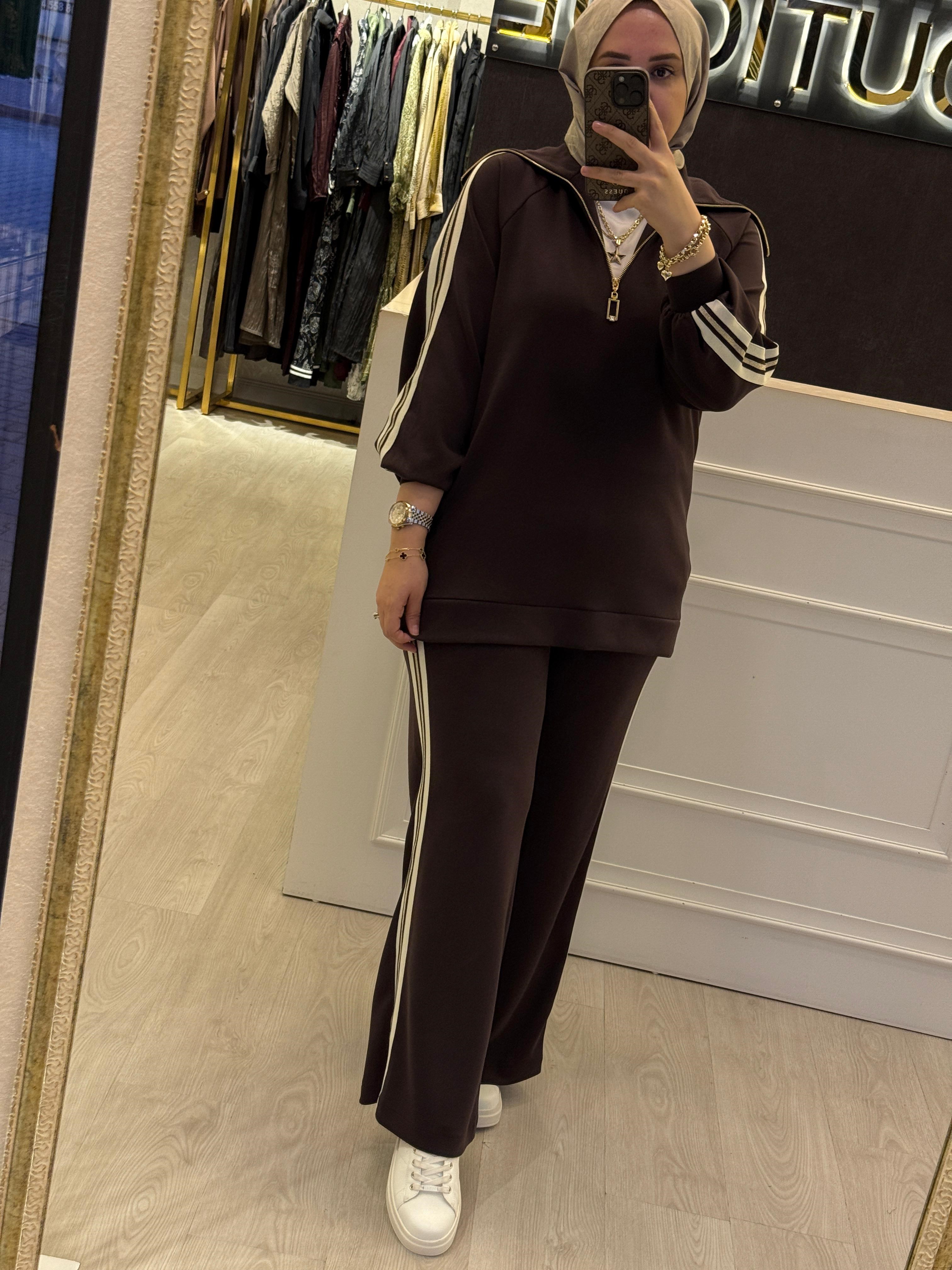 NUSS Şerit İşleme Detaylı Yakalı Tunik Pantolon Takım