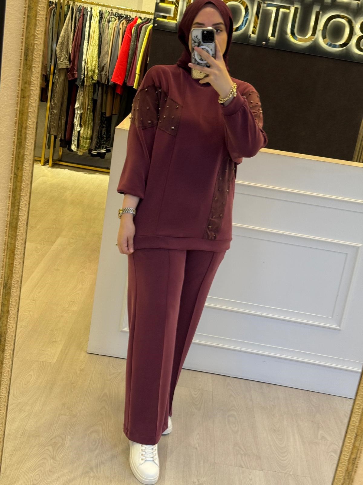NUSS Taş İşlemeli Oysho Kumaş Tunik Pantolon Takım