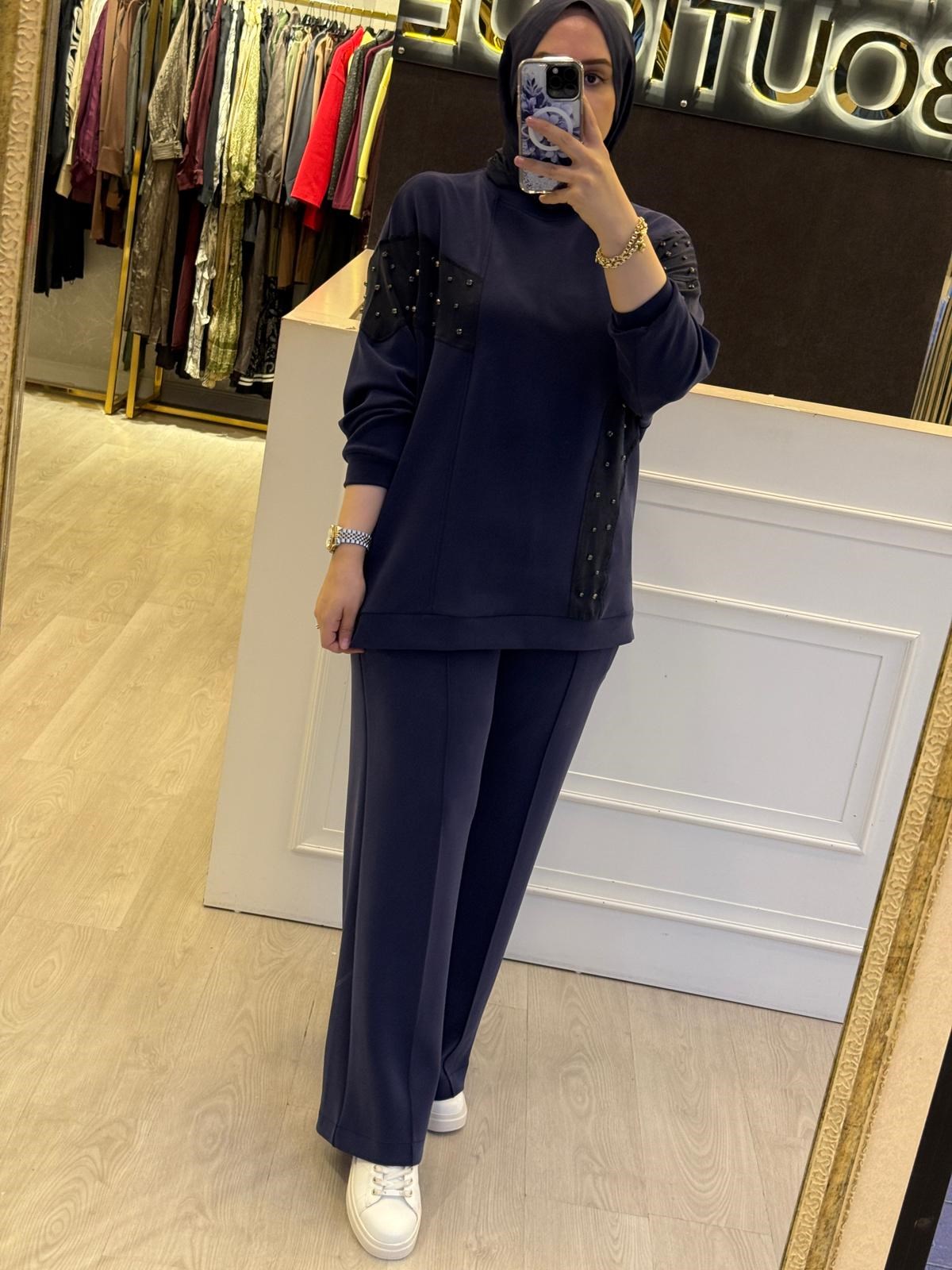 NUSS Taş İşlemeli Oysho Kumaş Tunik Pantolon Takım
