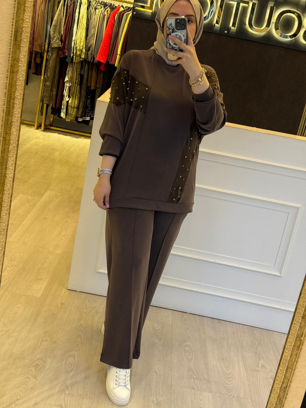 NUSS Taş İşlemeli Oysho Kumaş Tunik Pantolon Takım