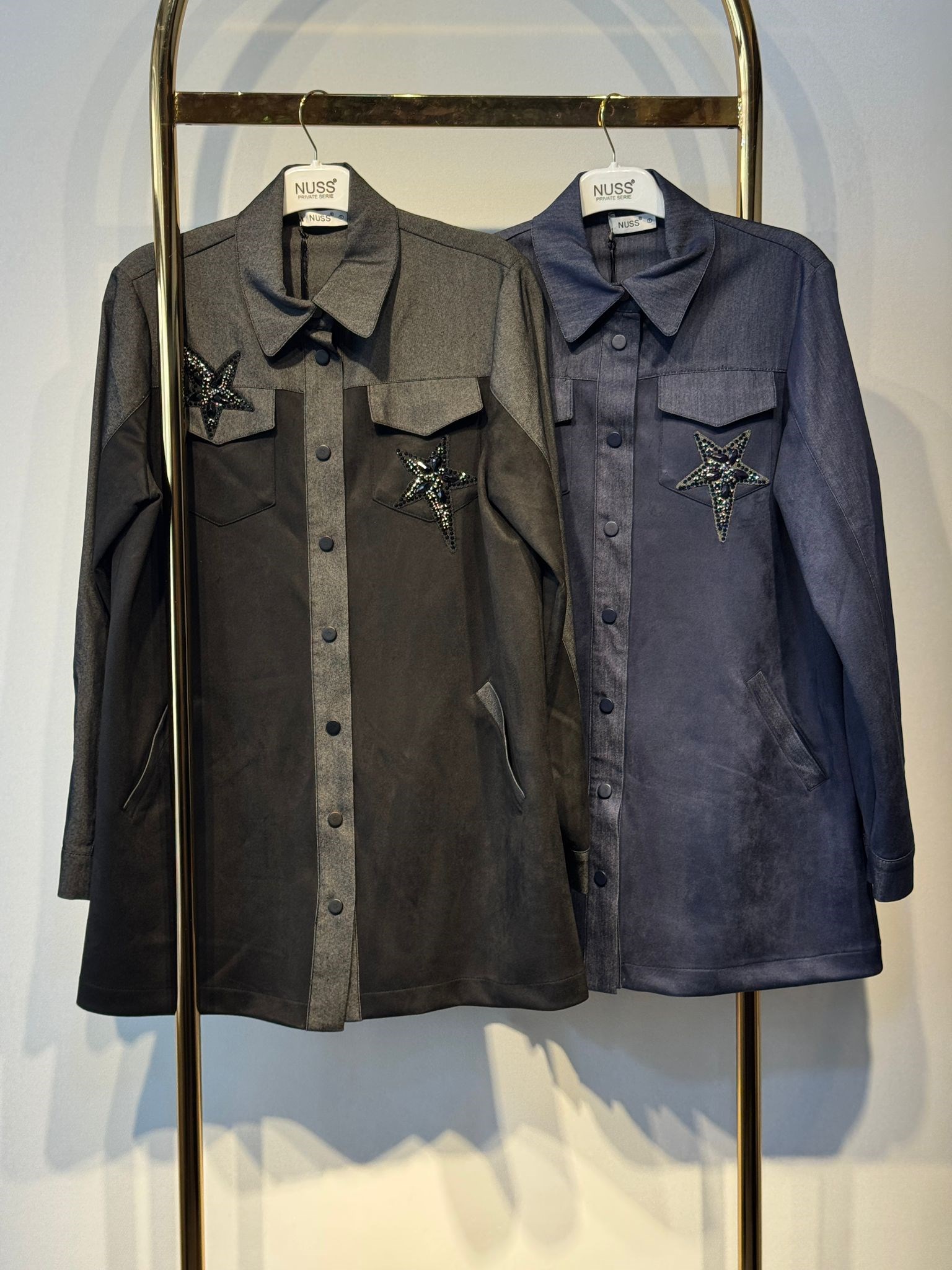NUSS Yıldız Taş İşlemeli Çıtçıtlı Gömlek Tip Denim Kap