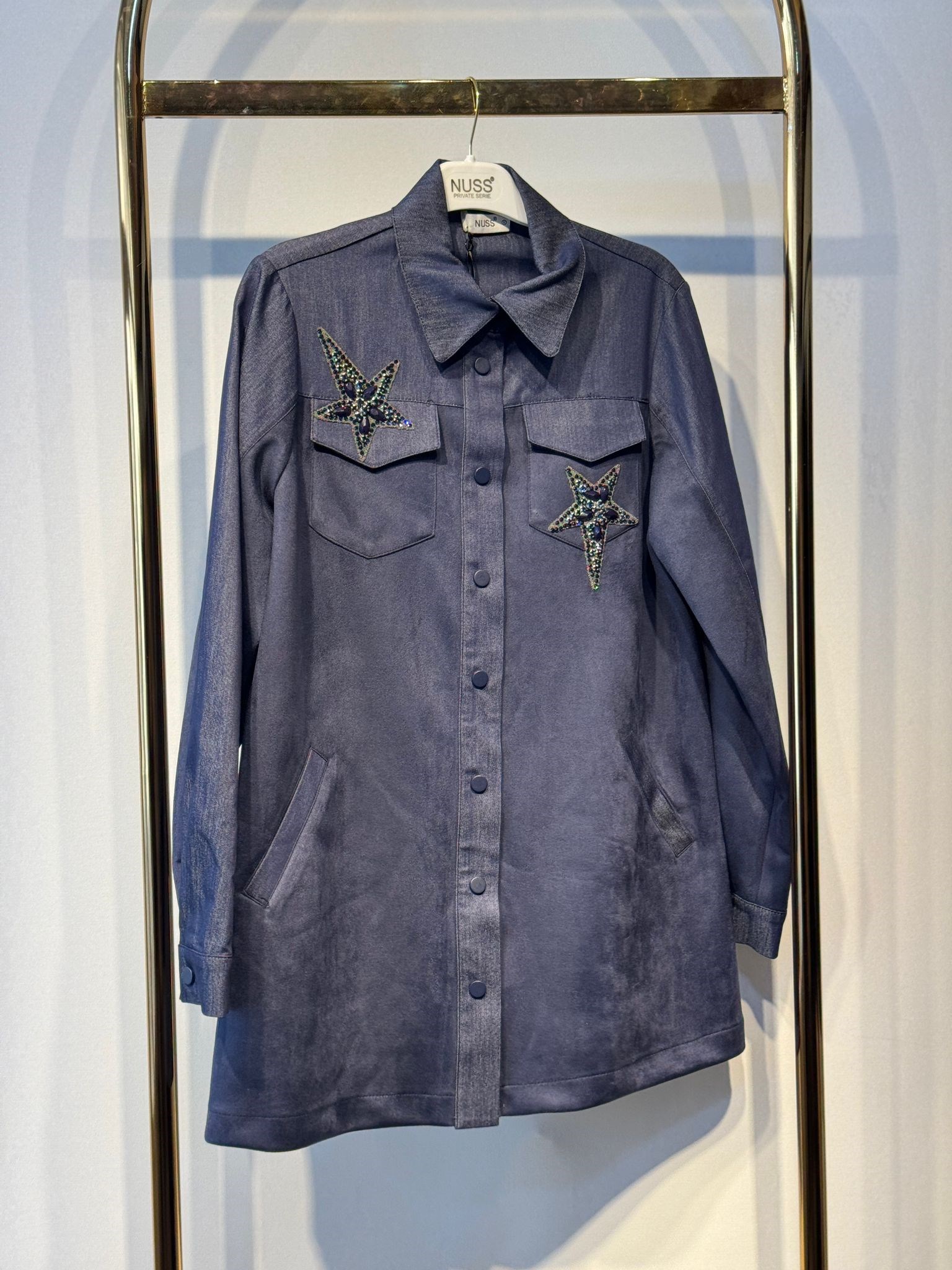 NUSS Yıldız Taş İşlemeli Çıtçıtlı Gömlek Tip Denim Kap