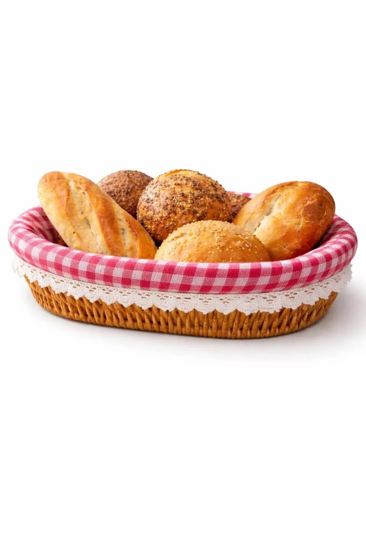 Oval Rattan Ekmeklik – Pötikare Kumaşlı Ekmek Sepeti