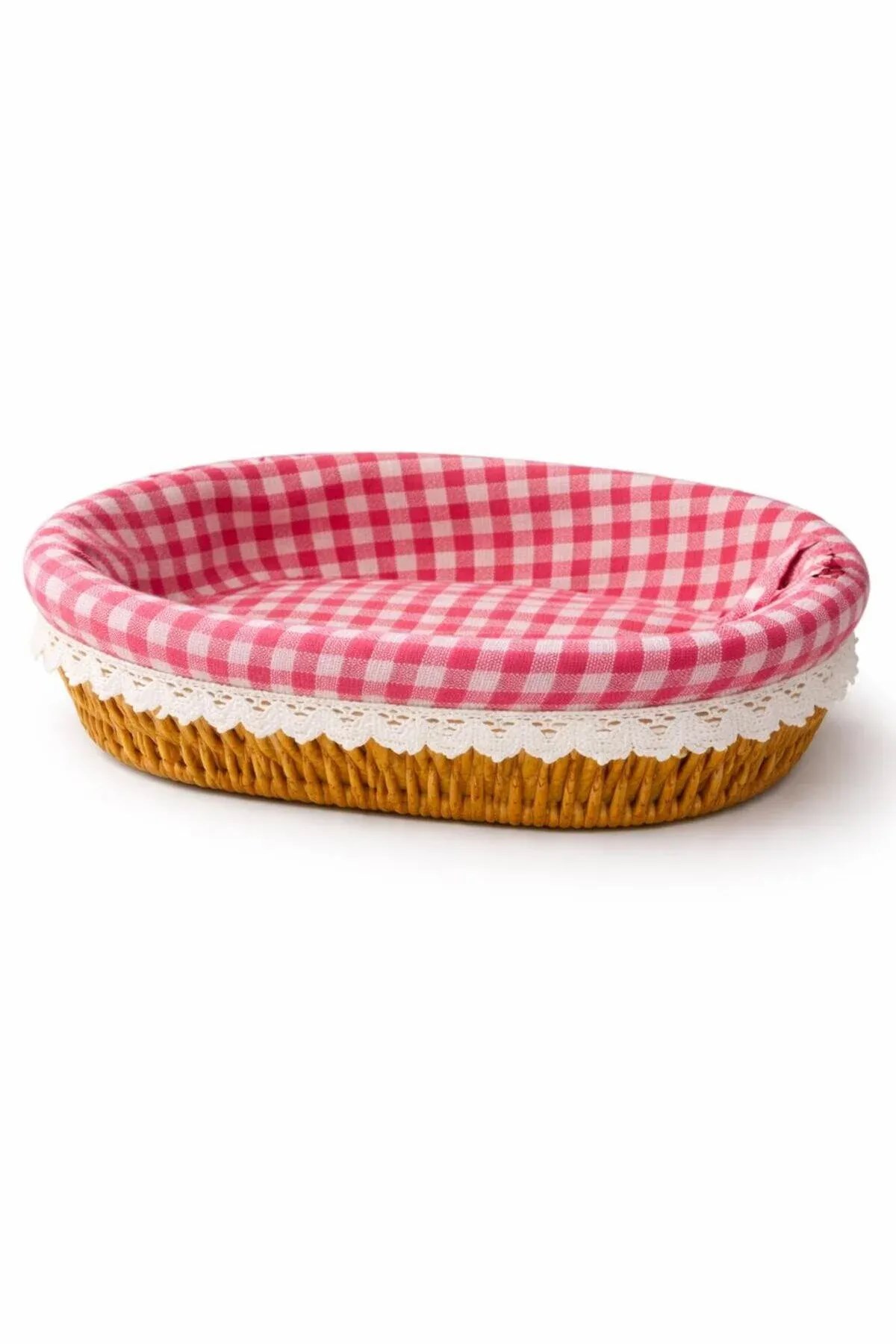Oval Rattan Ekmeklik – Pötikare Kumaşlı Ekmek Sepeti