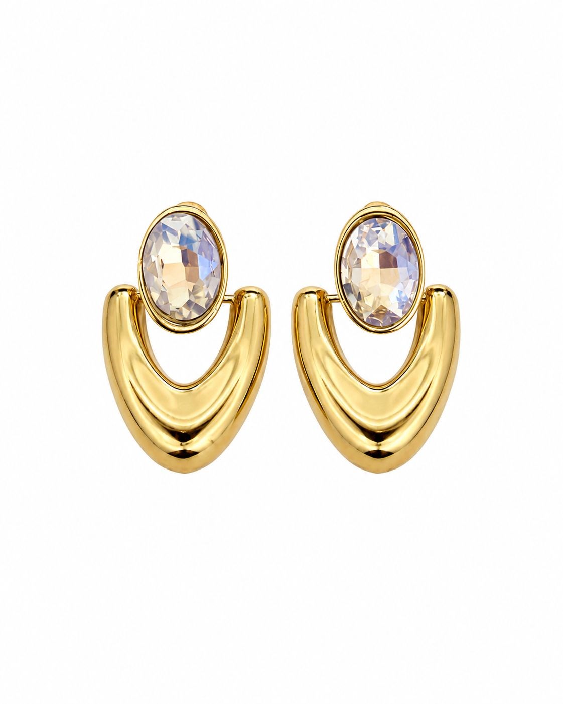 Oval Taş Detaylı Gold Kadın Küpe