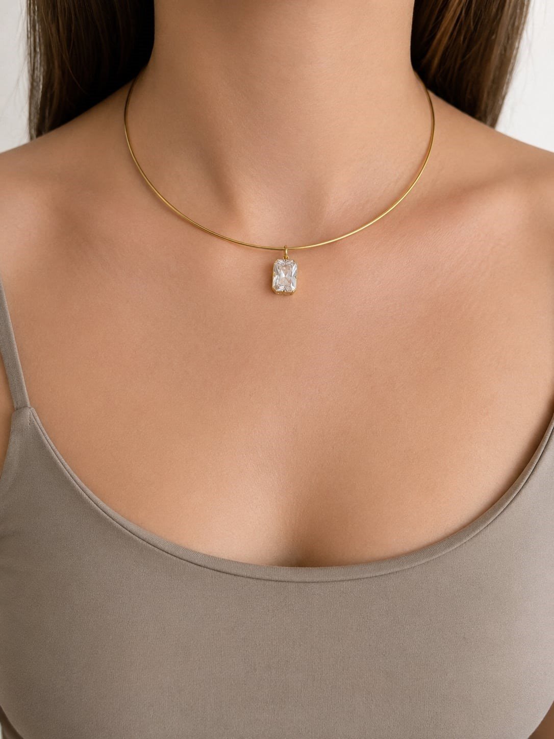 Özel Seri Markiz  Büyük Kare Taşlı Choker Kolye