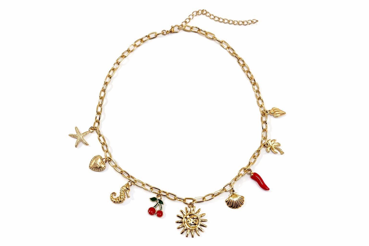 Özel Seri Renkli Charm Detaylı Gold Kolye