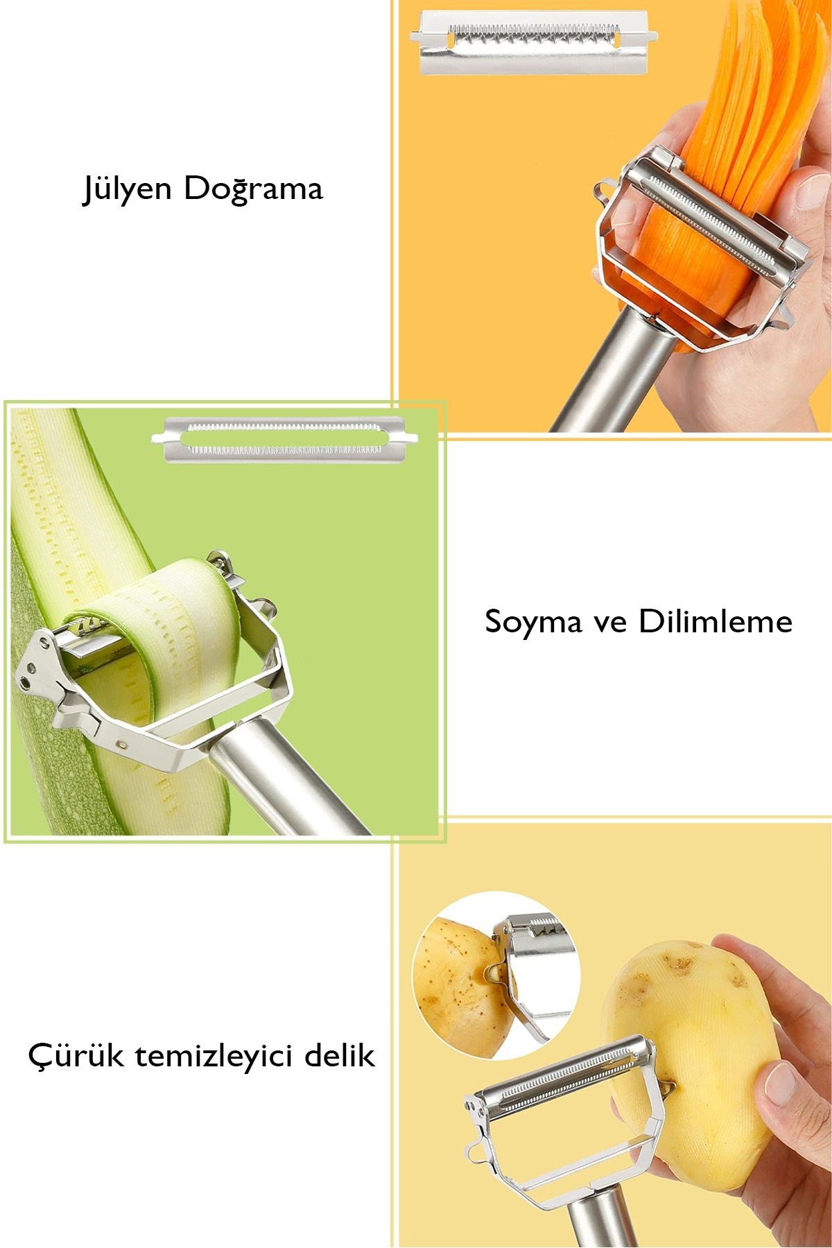 Paslanmaz Çelik Lüks Sebze, Meyve Soyacağı - Çok Amaçlı Jülyen Soyucu - Çift Foksiyonlu Soyacak  Patates, Havuç Elma Soyacağı