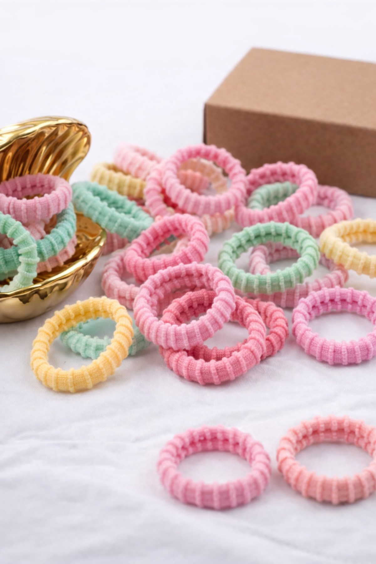 Pastel Renklerde Ribana Saç Lastiği Seti Dikişsiz Esnek İz Yapmayan Toka 20 Adet