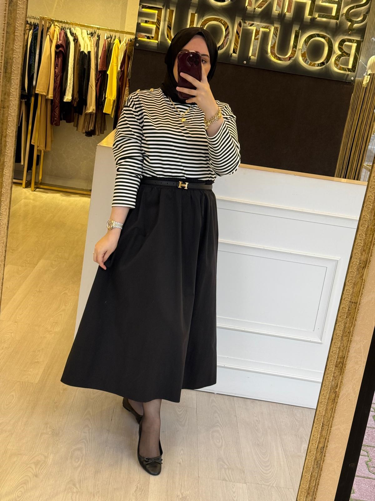 PEARLY Gold Apolet Detaylı Çizgili Basic Tunik