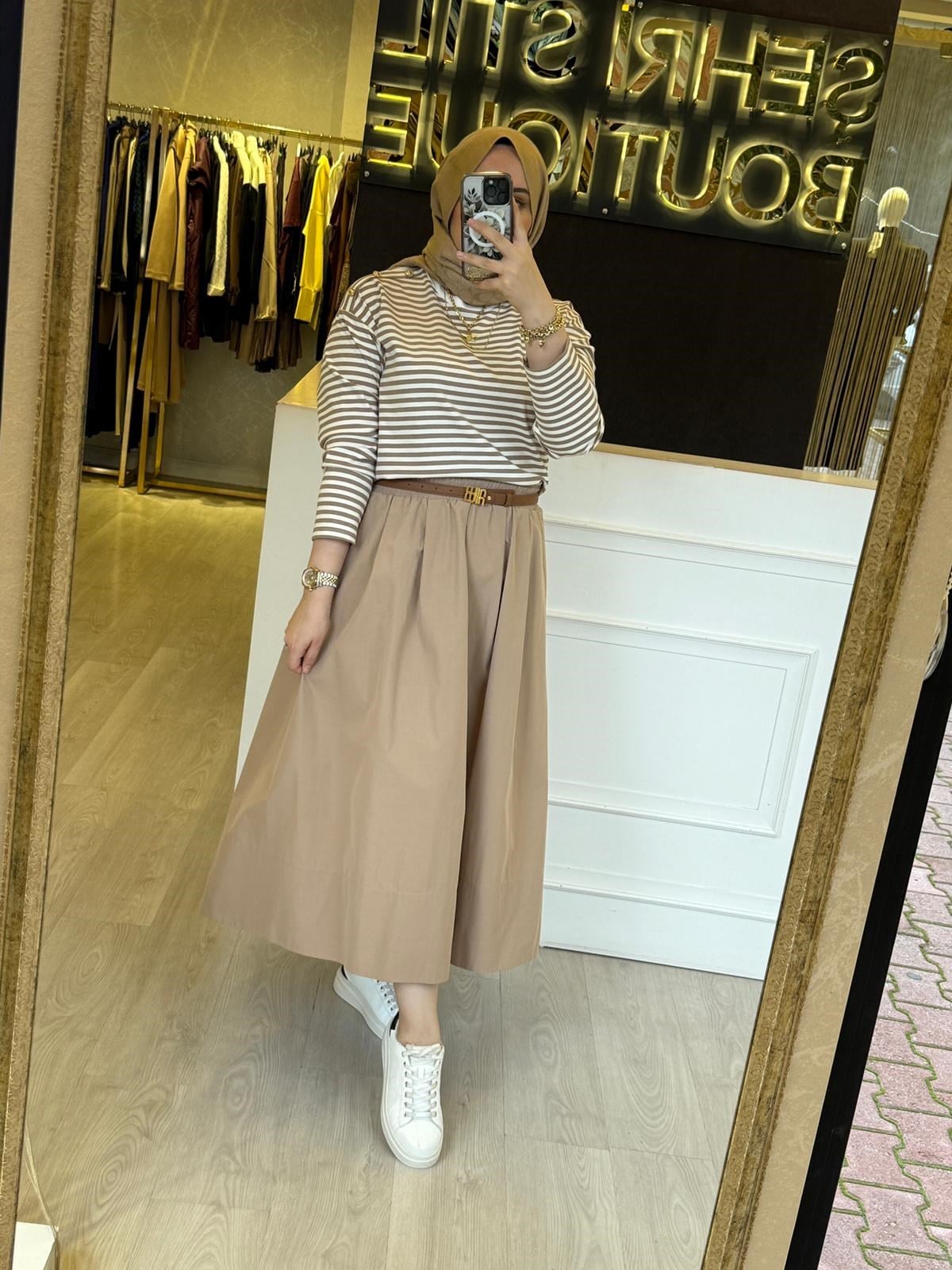 PEARLY Gold Apolet Detaylı Çizgili Basic Tunik
