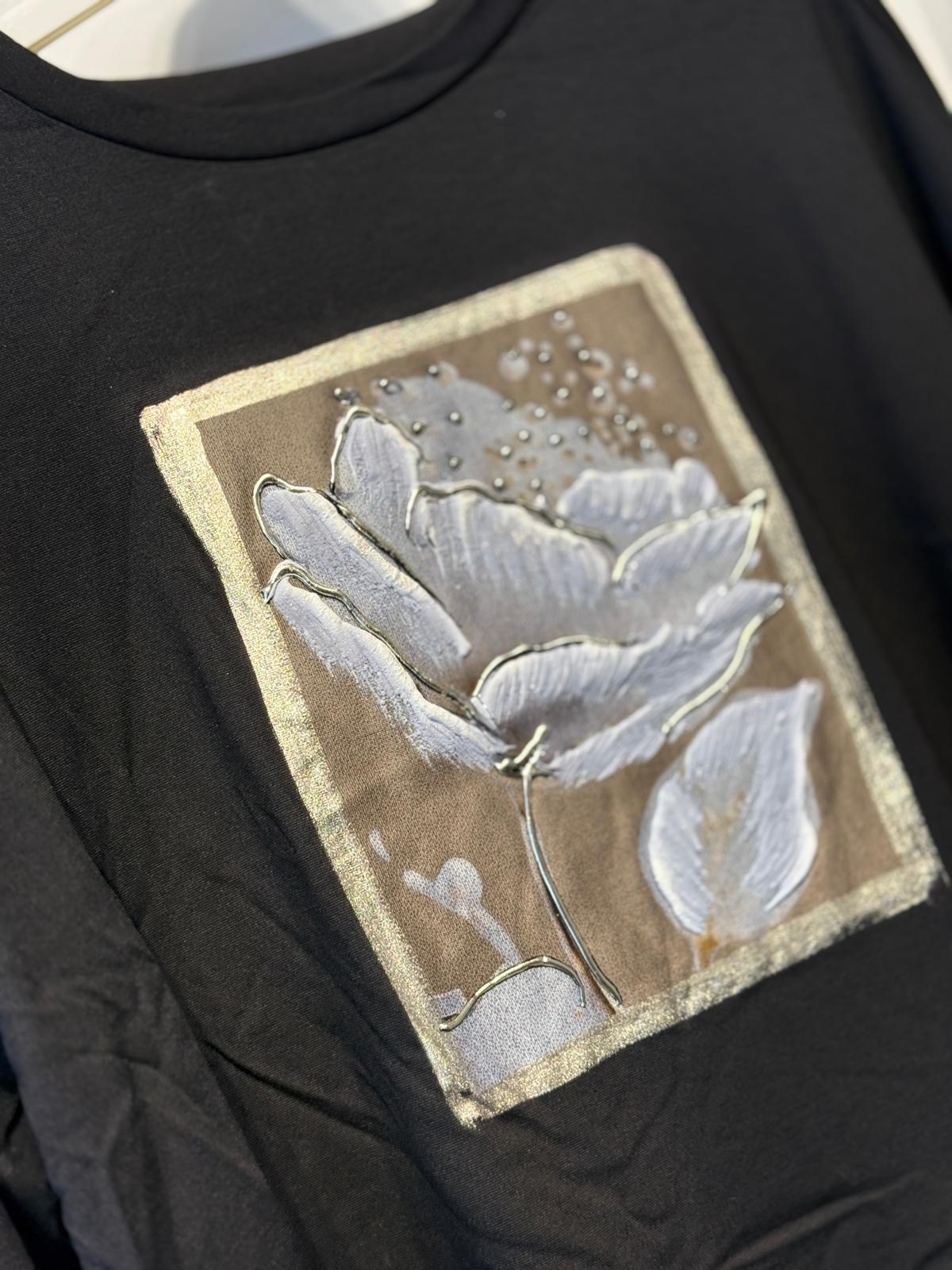 PEARLY Gül Nakış Baskı İşlemeli Rahat Sweat