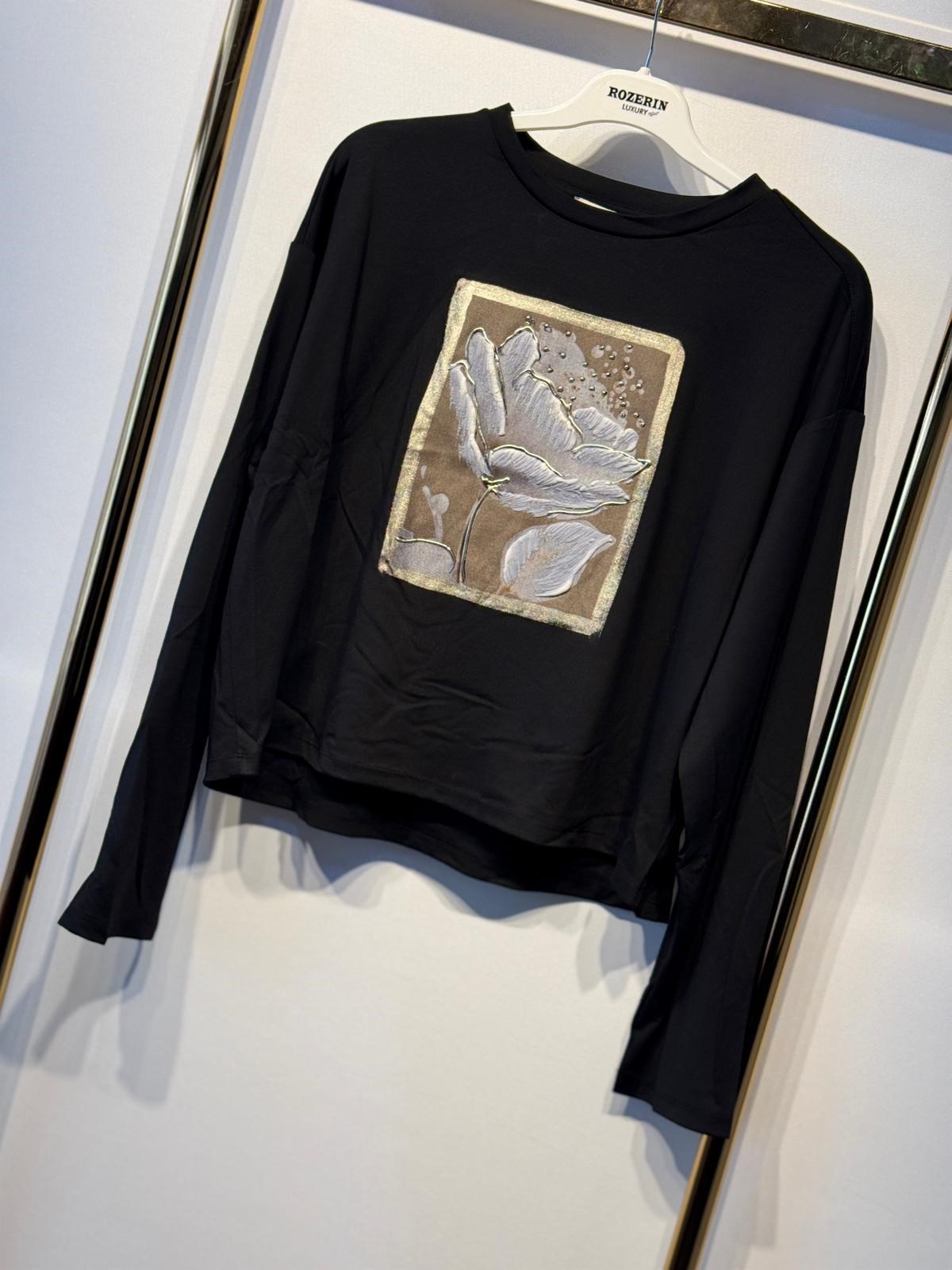 PEARLY Gül Nakış Baskı İşlemeli Rahat Sweat