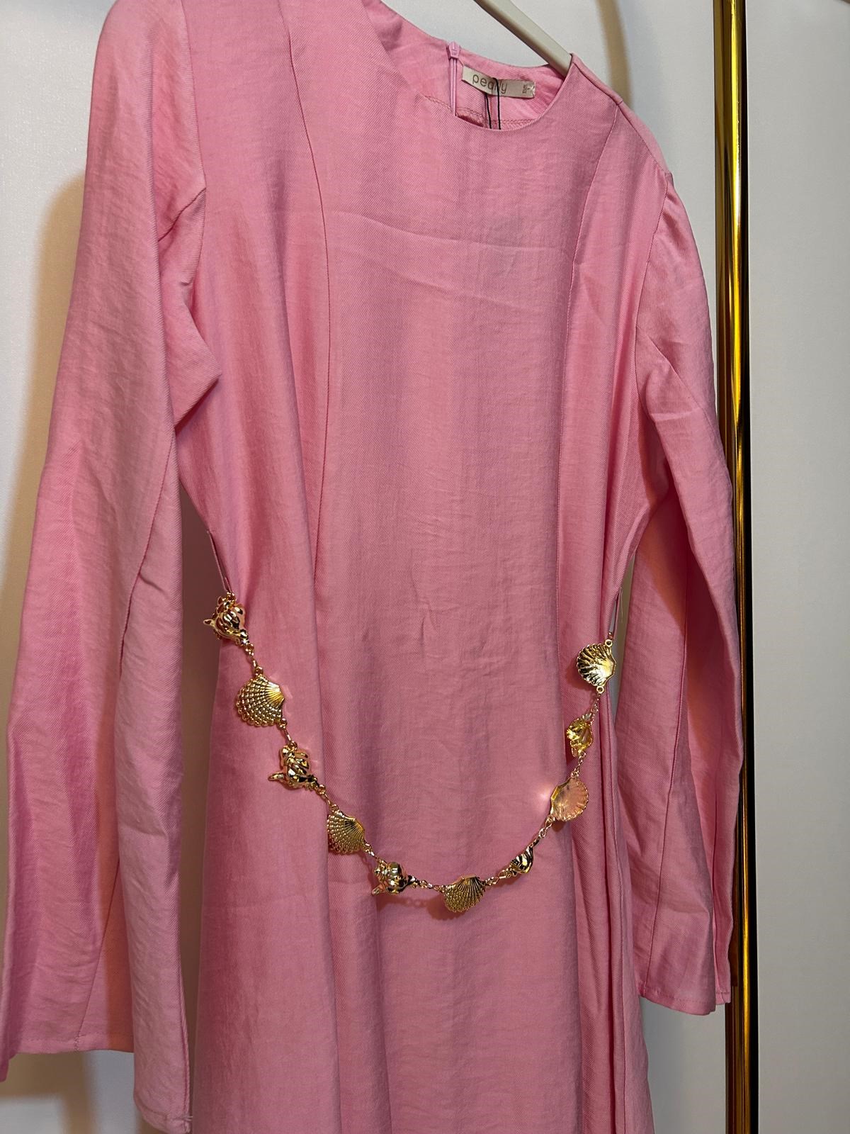 PEARLY İSTİRİDYE KEMERLİ ELBİSE