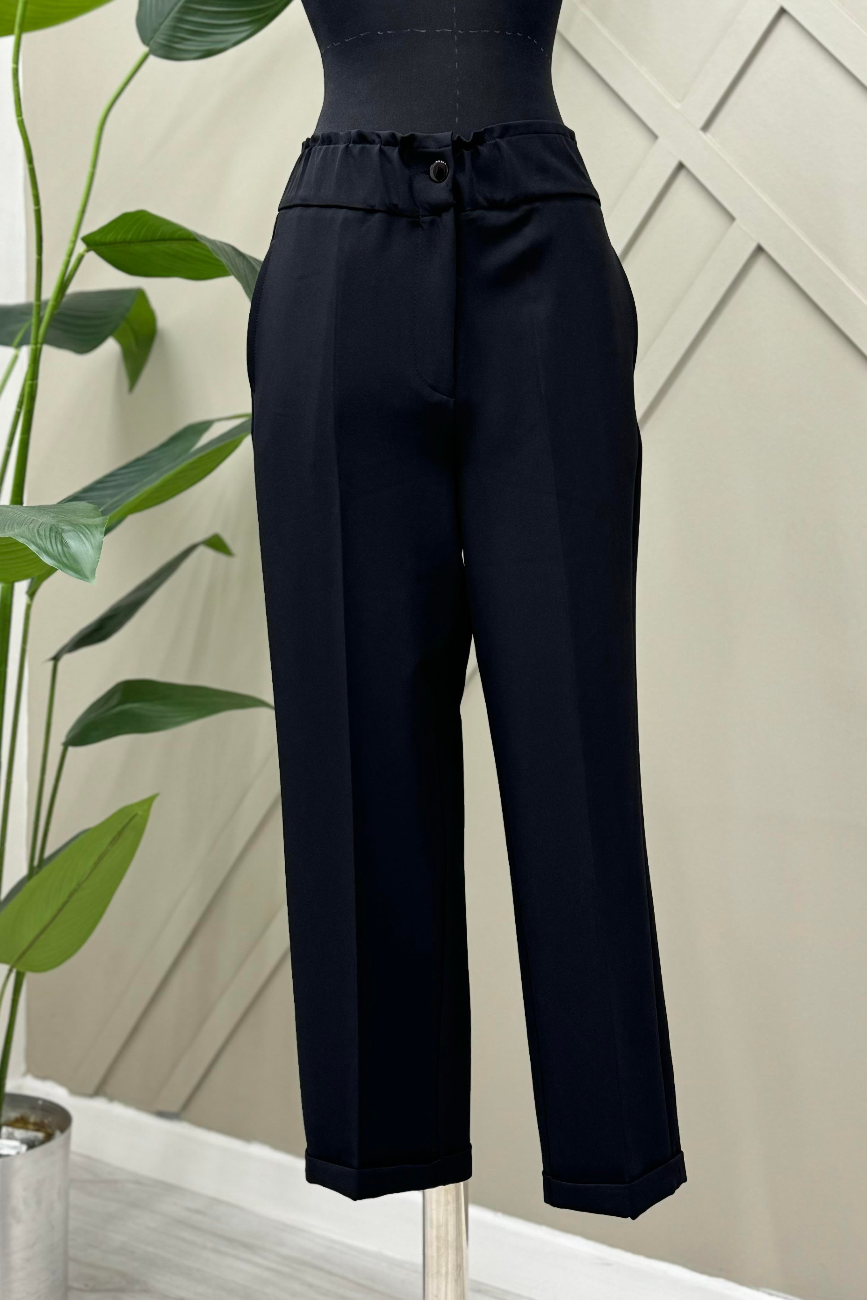 SENTEZ BELİ LASTİKLİ İNCE DUBLE PAÇA PANTOLON