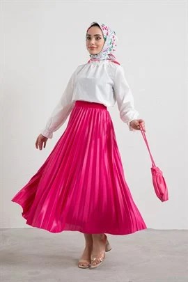 SENTEZ JERNOBİL DESEN PLİSE BELİ LASTİKLİ ETEK