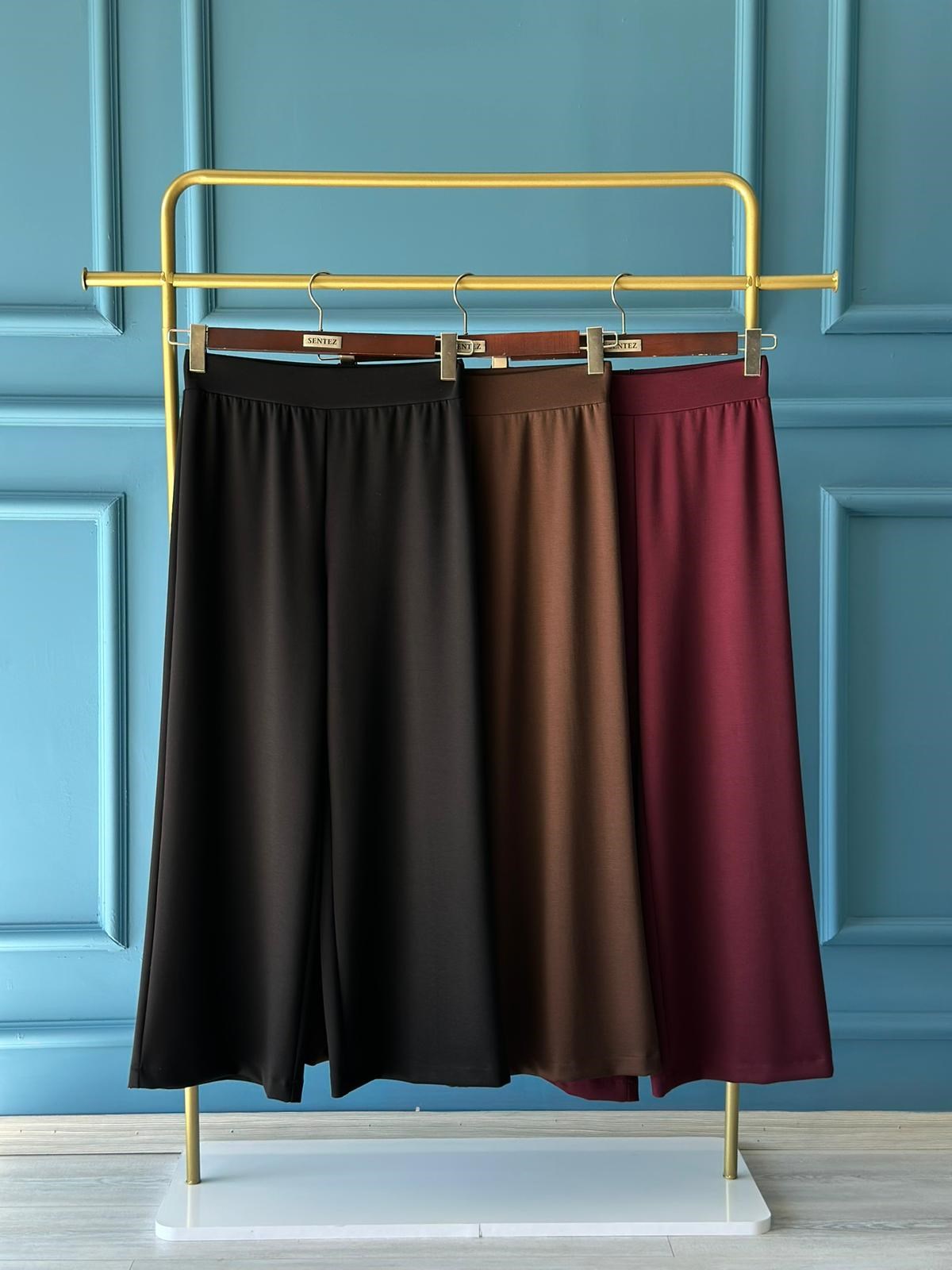 SENTEZ Venedik Beli Lastikli Geniş Paça Pantolon