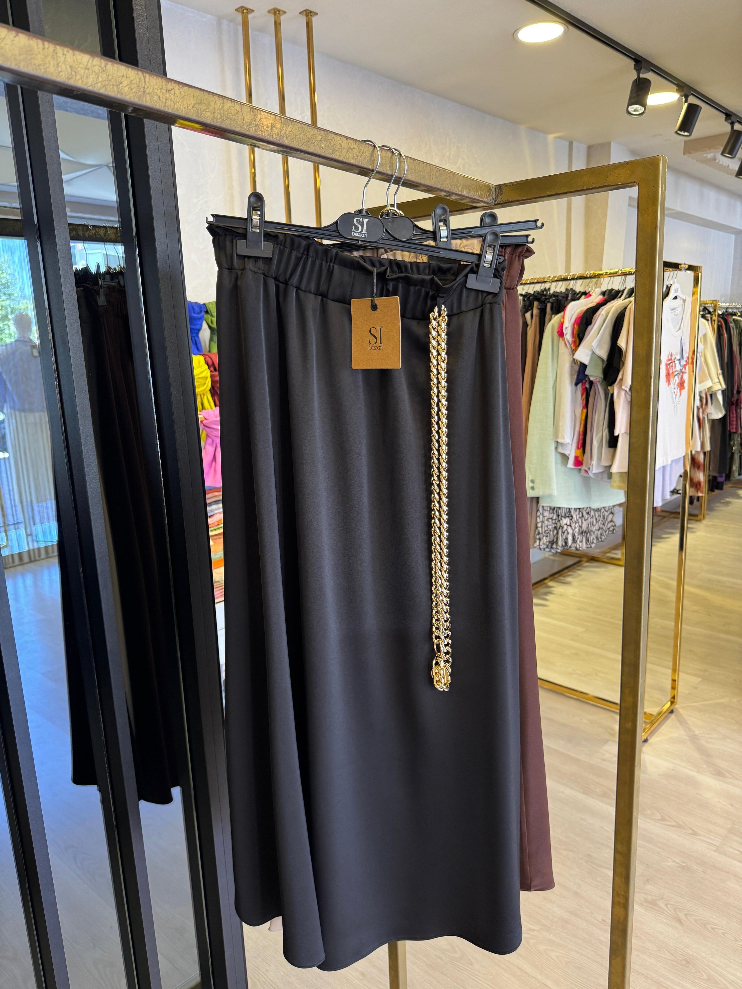 Sİ Design 31120 Gold Zincir Kemer Detaylı Beli Lastikli Etek