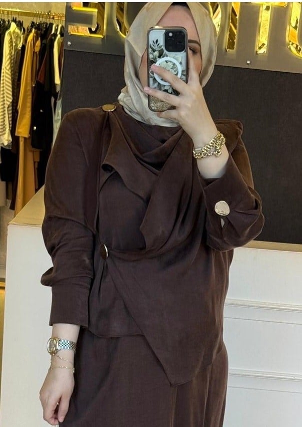 Sİ DESİGN my8 4217 Yandan Gold Tek Düğme Detaylı Yaka Tasarım Tunik