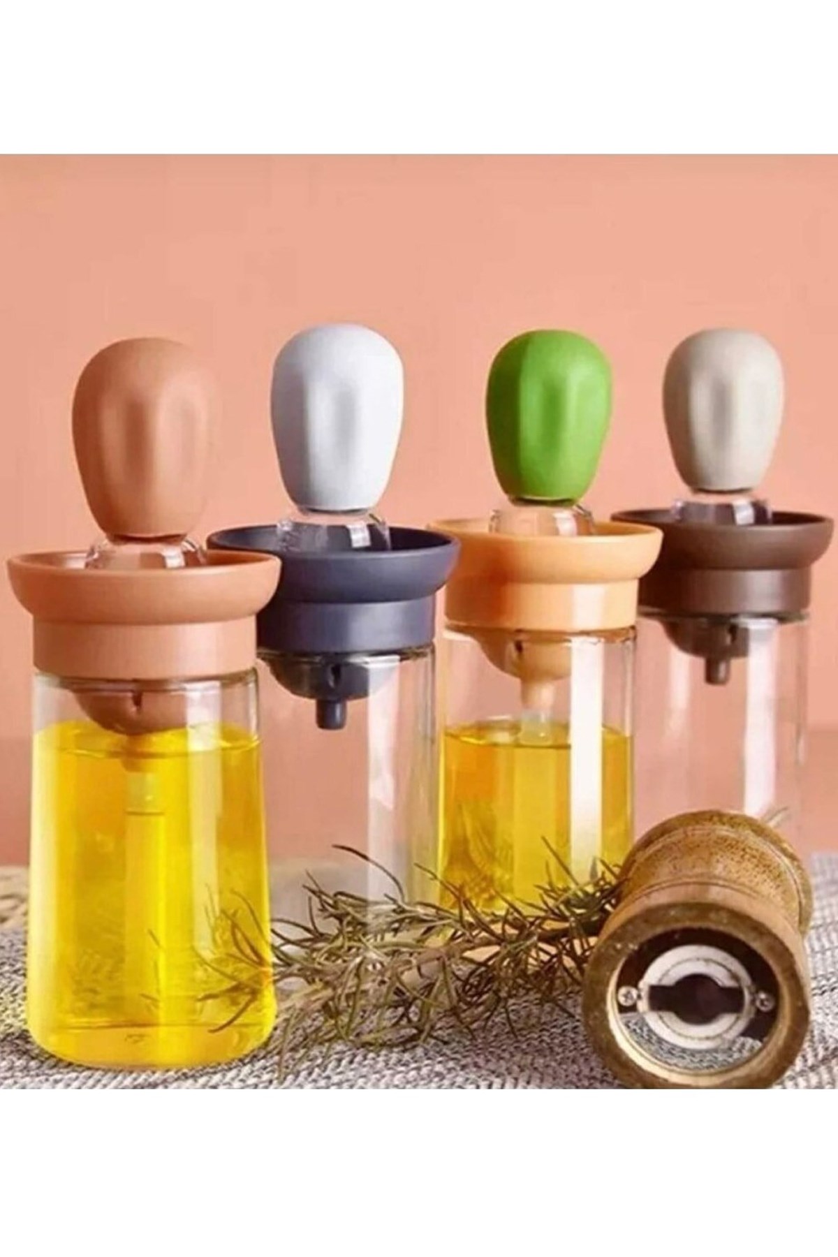 Silikon Fırçalı Yağlık, Pratik Çok Amaçlı Hazneli Hamur, Yumurta, Sos, ve Yağ Fırçası - Yağdanlık