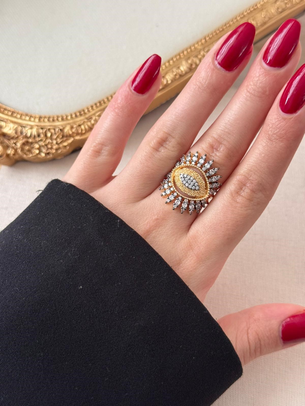 Siyah Eye Zirkon Taşlı Gold Yüzük