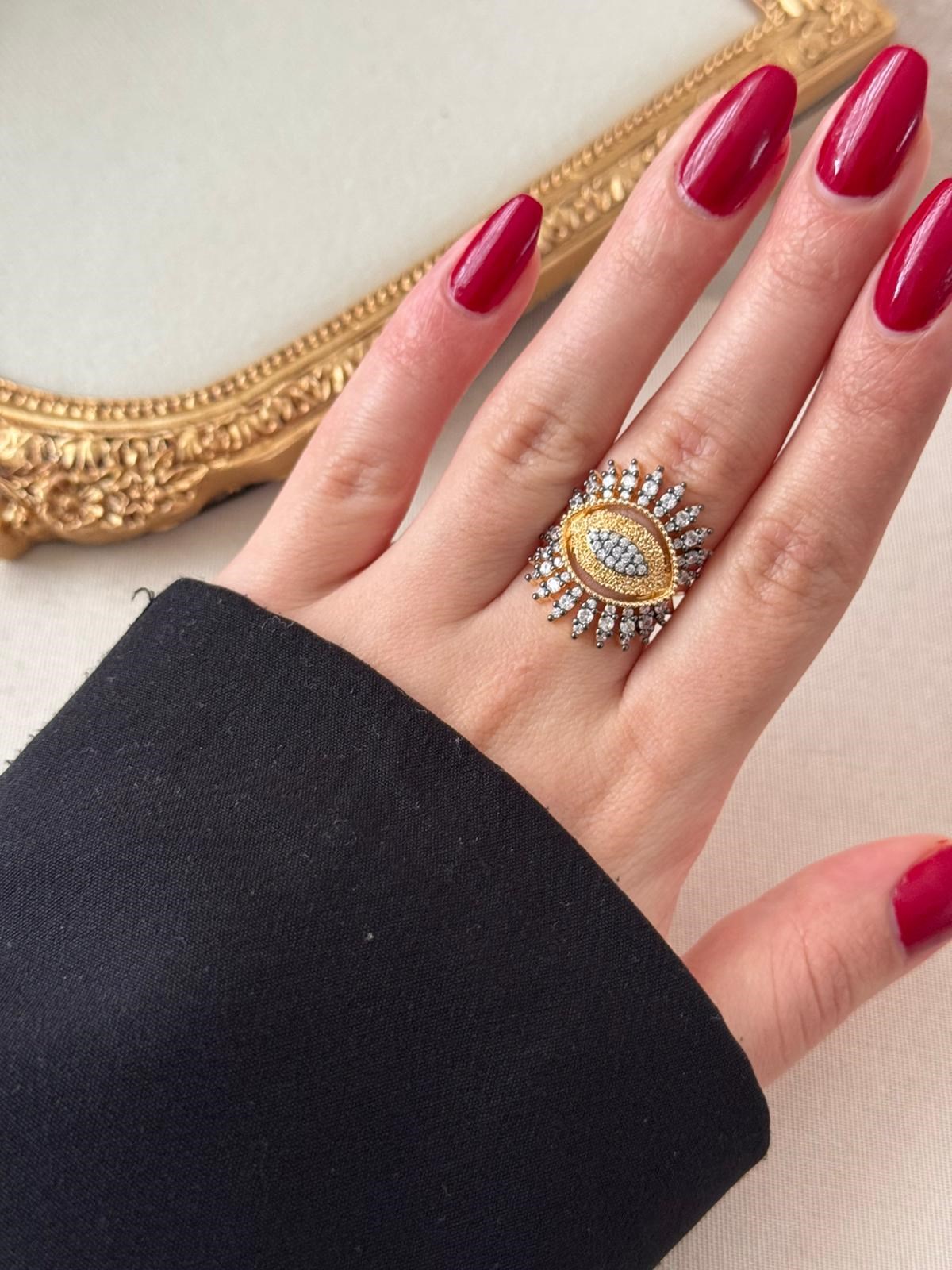 Siyah Eye Zirkon Taşlı Gold Yüzük