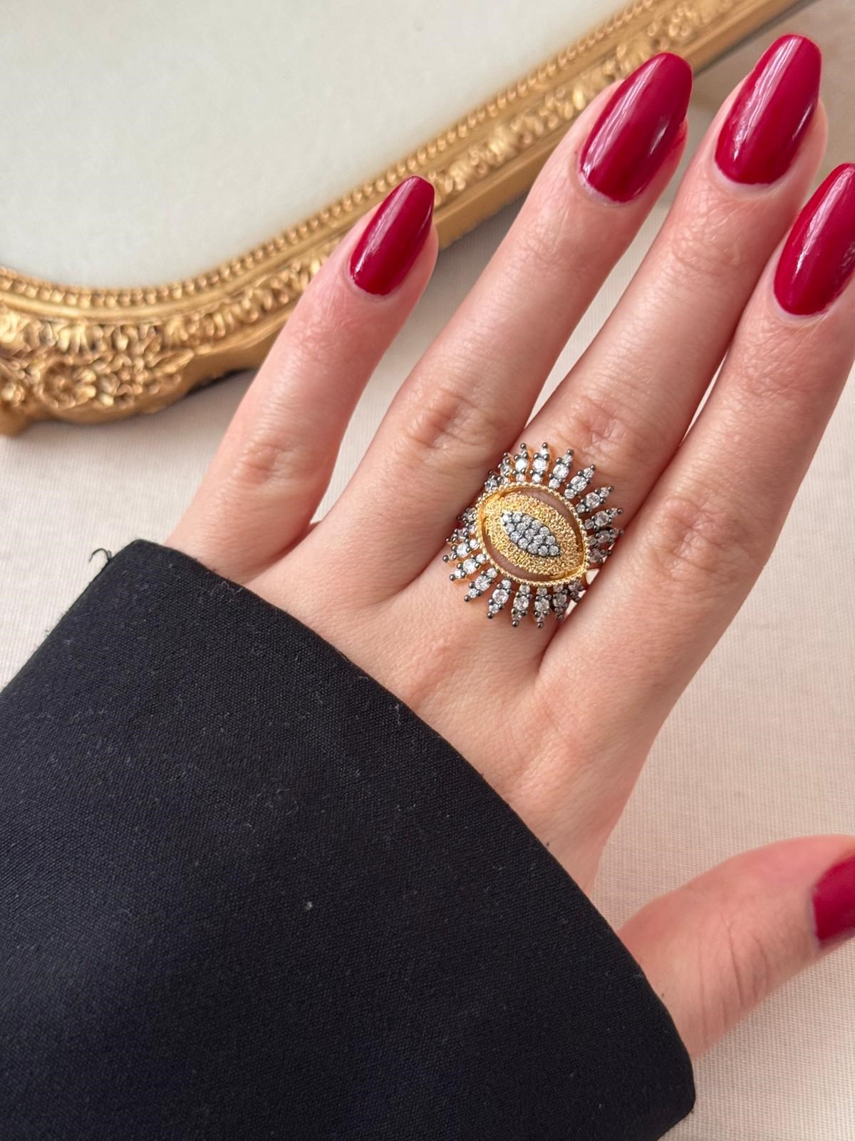Siyah Eye Zirkon Taşlı Gold Yüzük
