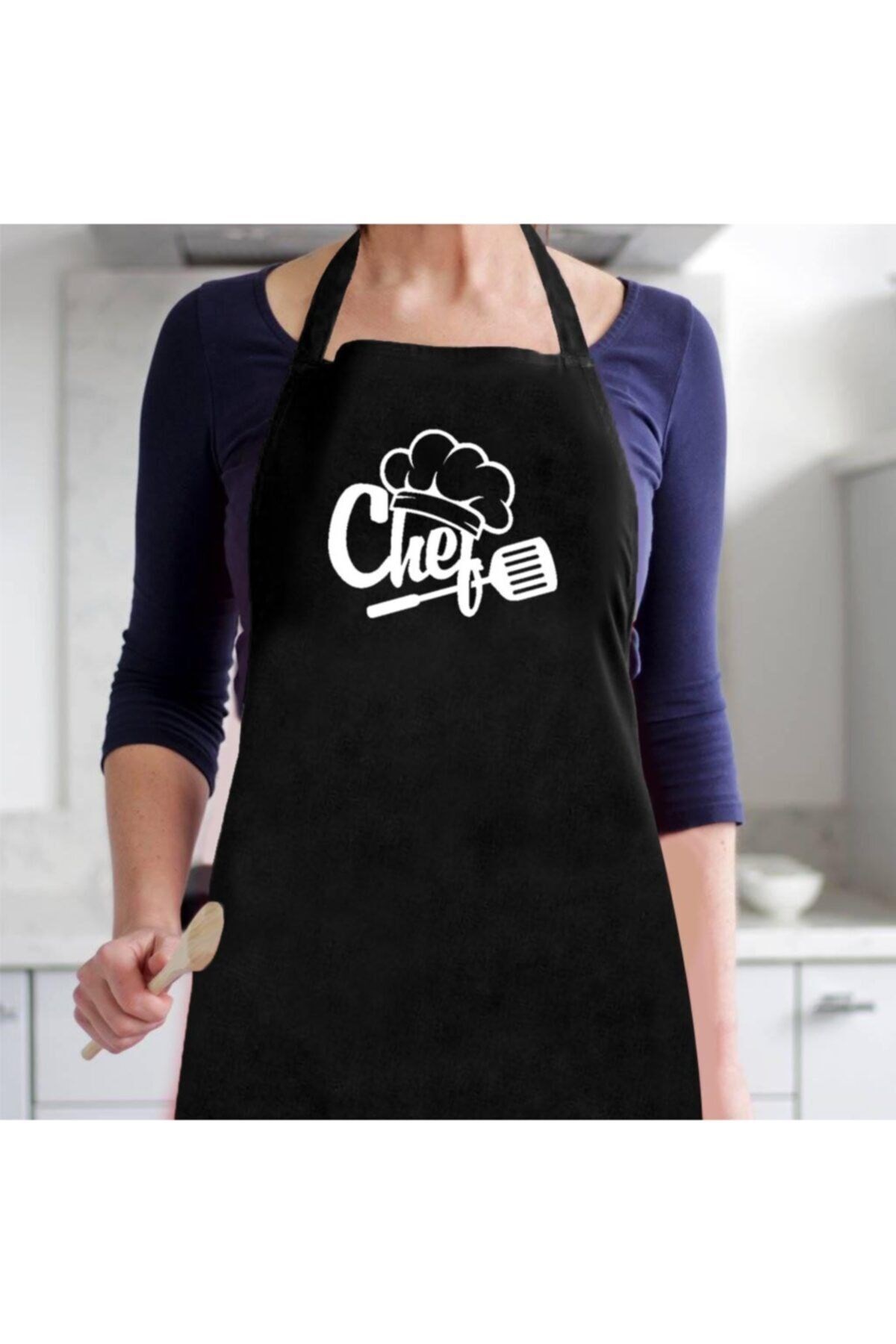 Siyah Önlük Chef Aşçı Şef Mutfak Önlüğü