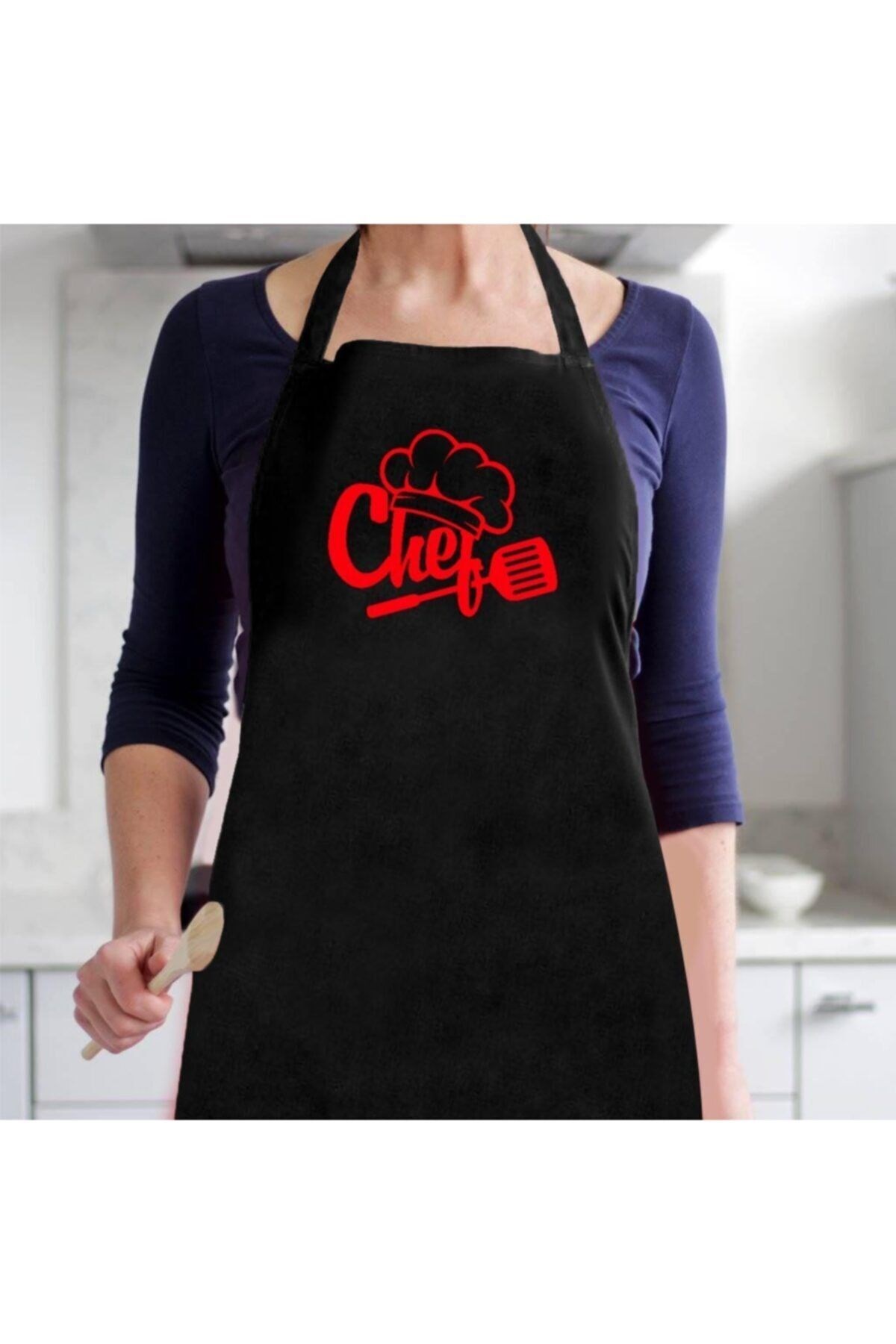 Siyah Önlük Chef Aşçı Şef Mutfak Önlüğü