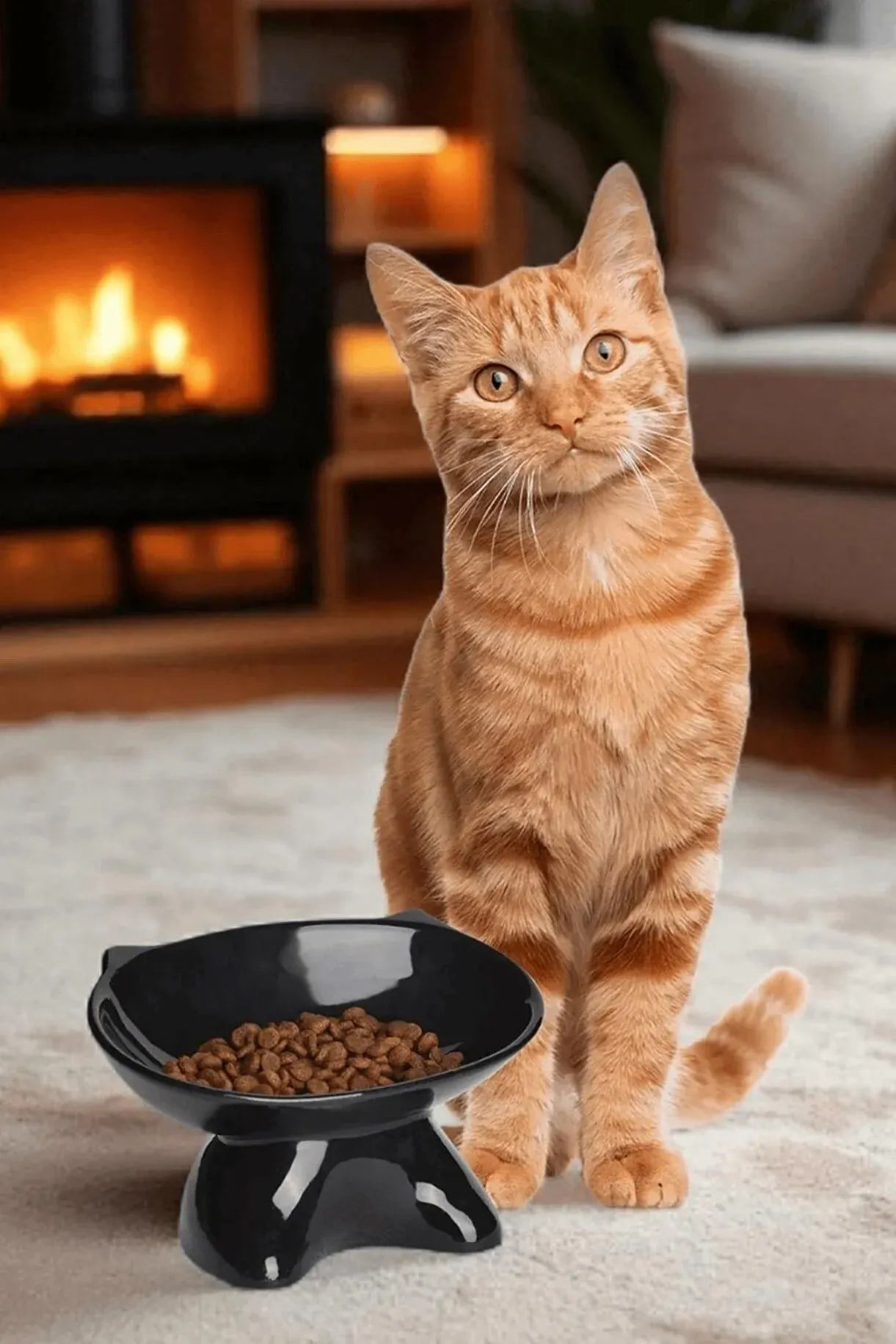 Siyah Özel Tasarım Lüks Kedi Mama Kabı – Seramik & Hijyenik