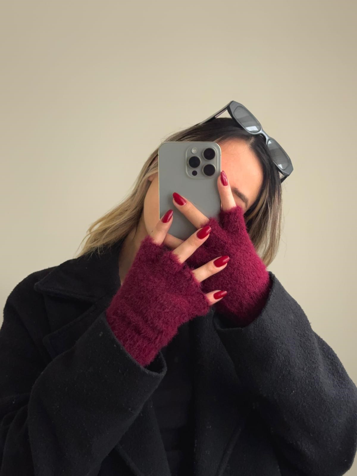 Soft Touch Kesik Eldiven Bordo