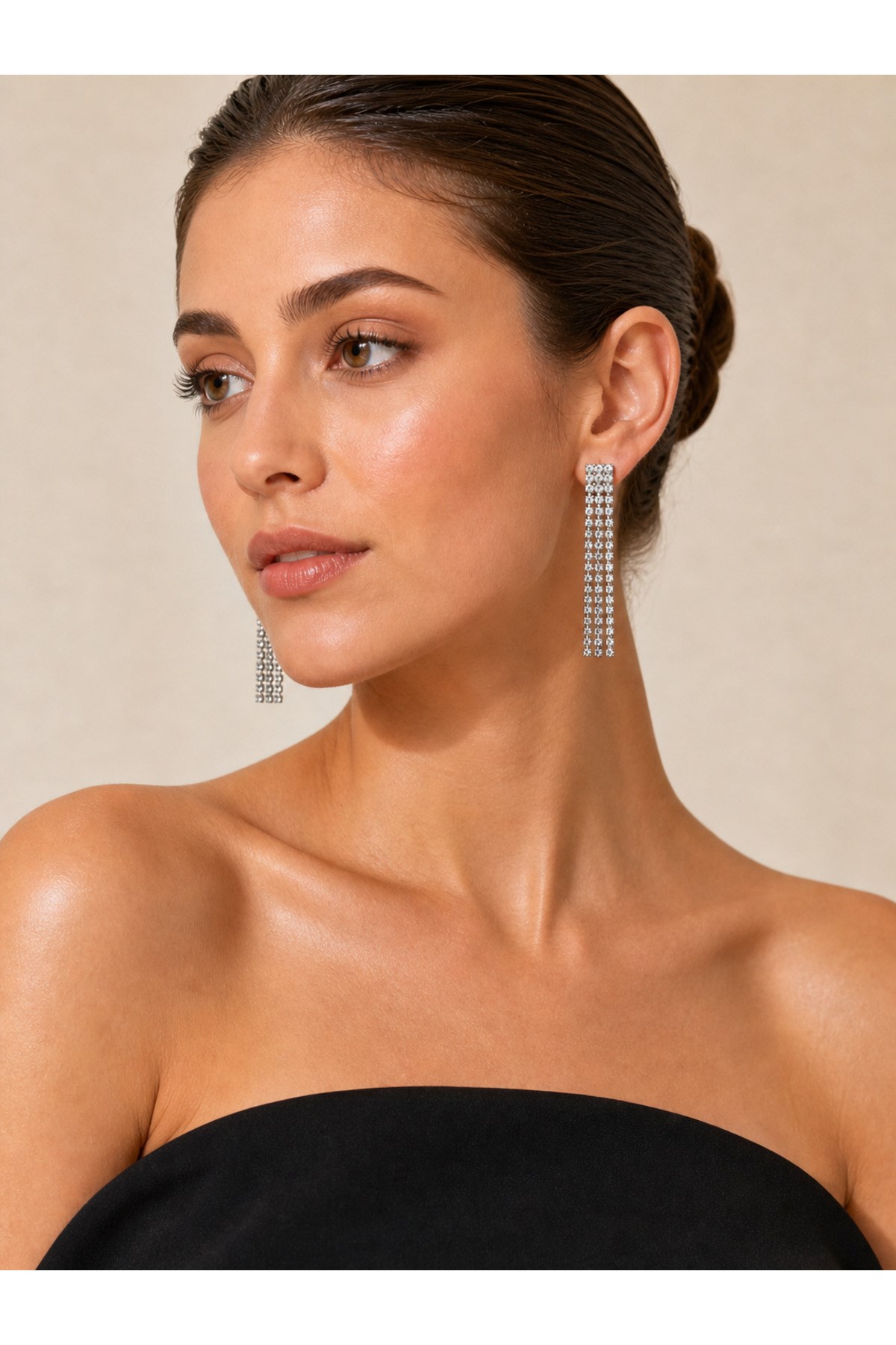 Taşlı Sallantılı Kadın Zirkon Görünümlü Küpe 6 cm Silver Renk Abiye Şık Küpe