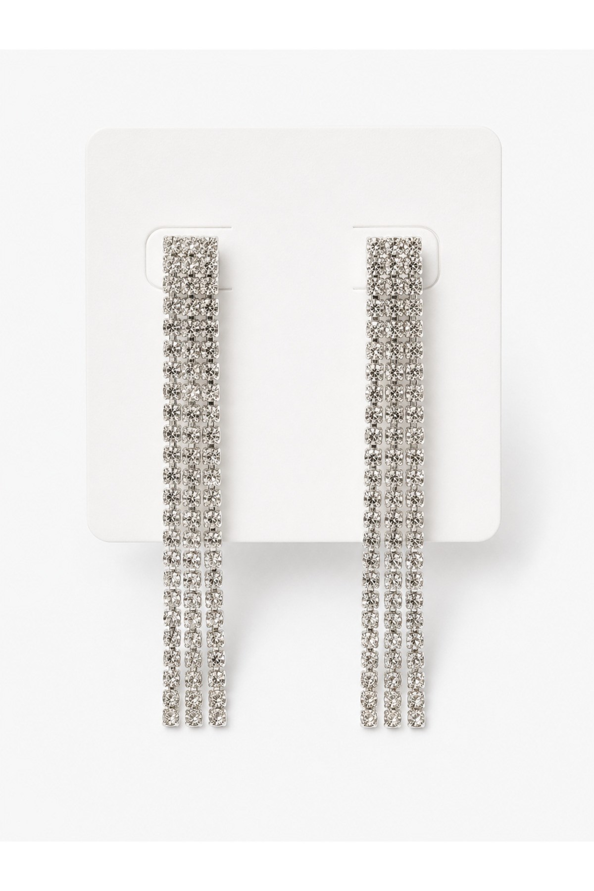 Taşlı Sallantılı Kadın Zirkon Görünümlü Küpe 6 cm Silver Renk Abiye Şık Küpe