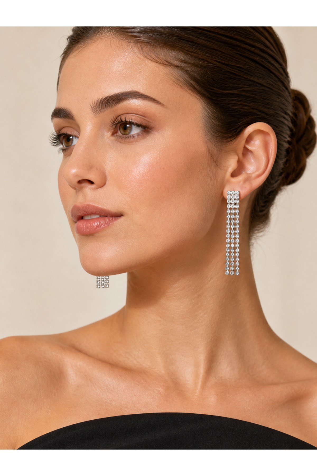 Taşlı Sallantılı Kadın Zirkon Görünümlü Küpe 6 cm Silver Renk Abiye Şık Küpe