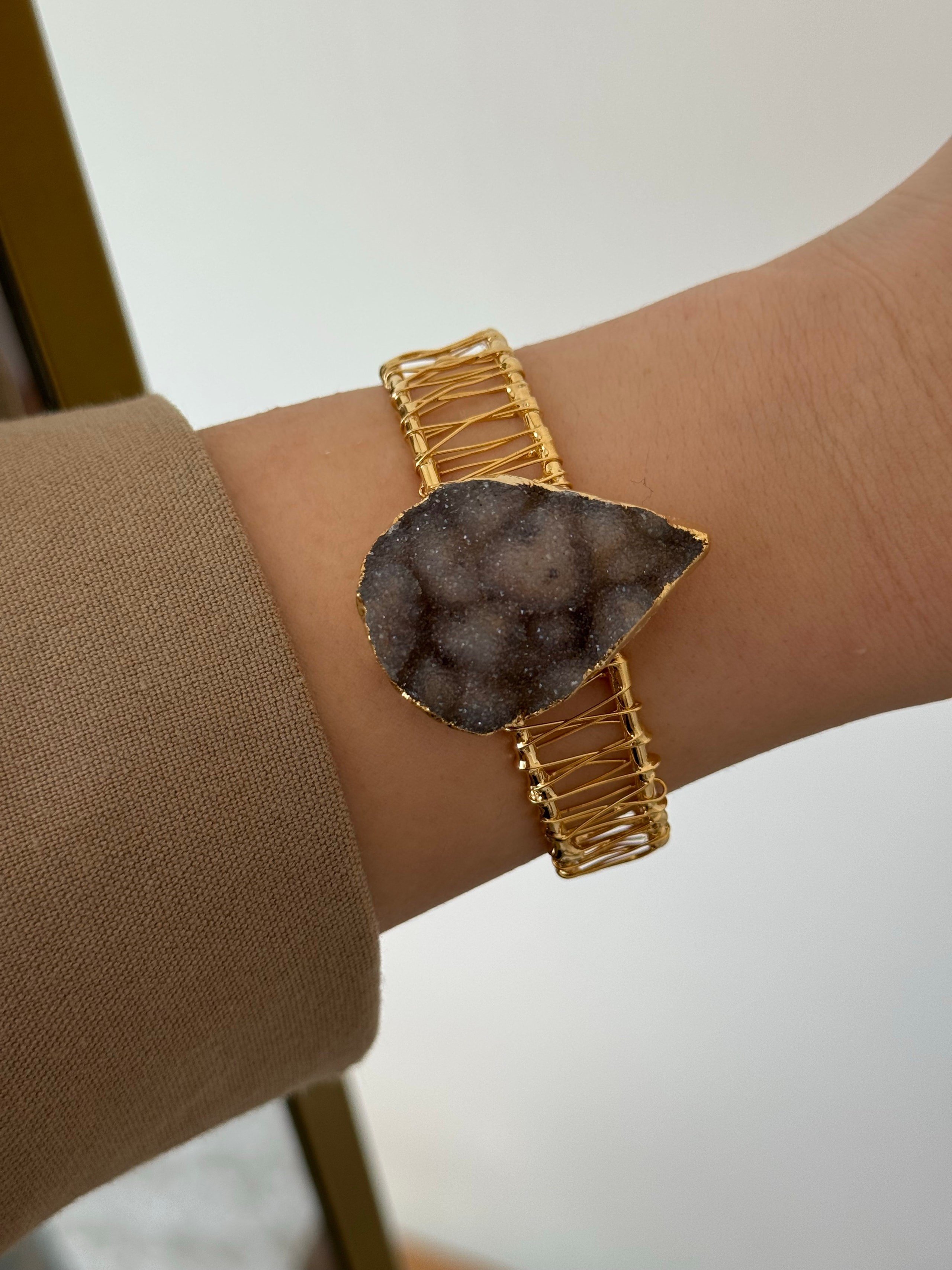 Telkari Druzy Taşlı Kelepçe Bileklik