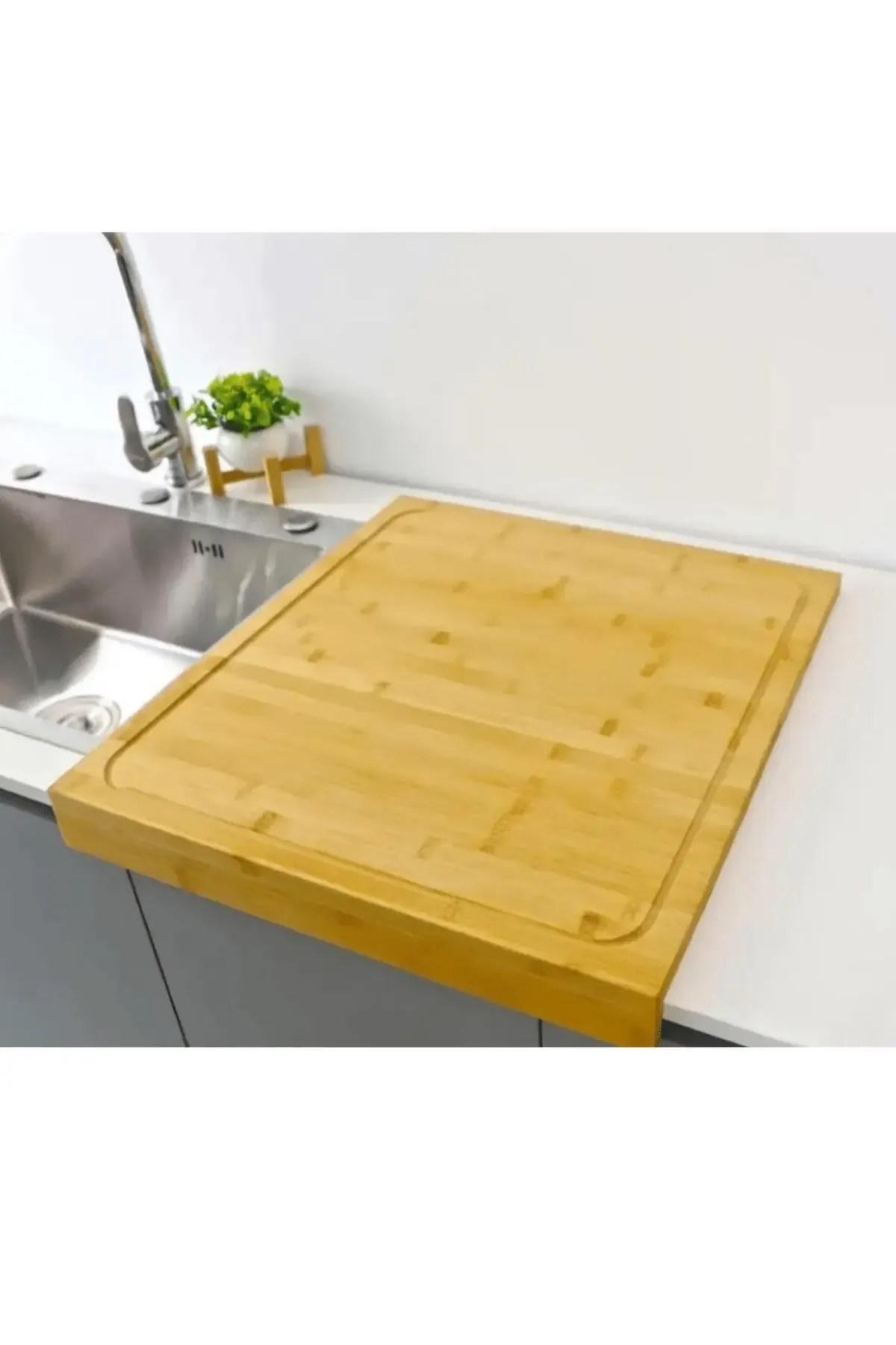 Tezgaha Dayamalı Bambu Kesme Tahtası Büyük Boy 38x45 cm