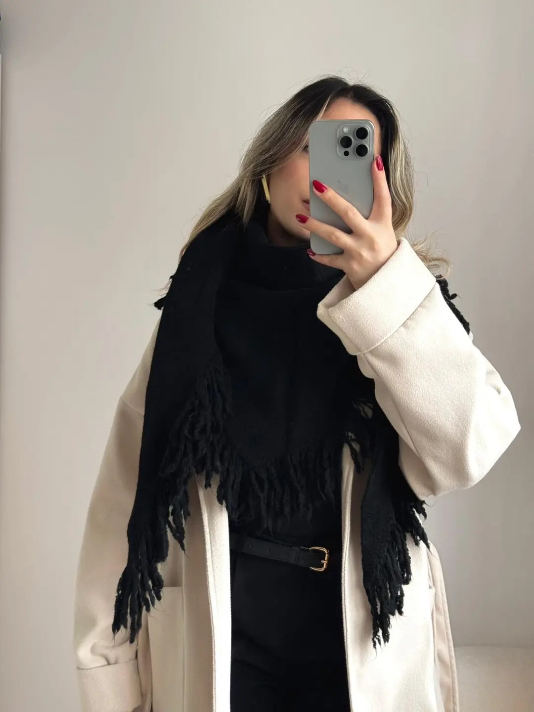 Üçgen Püsküllü Triko Şal Bordo