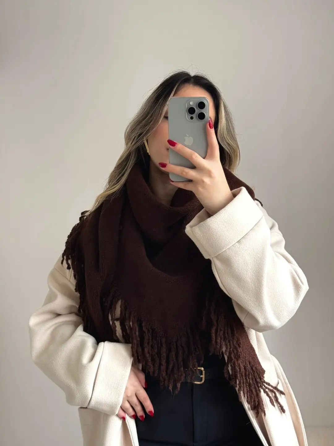 Üçgen Püsküllü Triko Şal Bordo