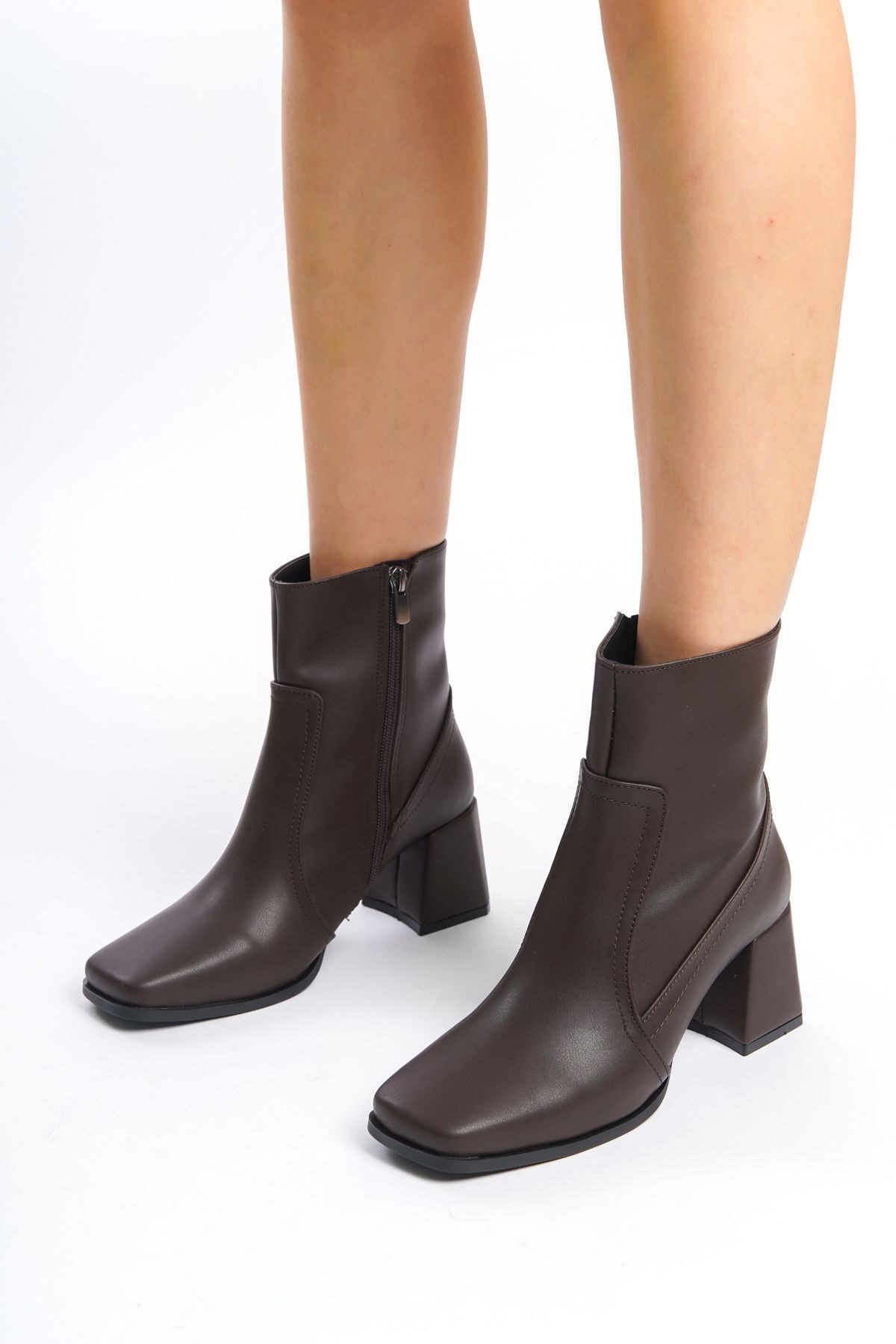 Unal Özer Kadın Günlük Kahve Cilt Fermuarlı Klasik Bot Un001-0121