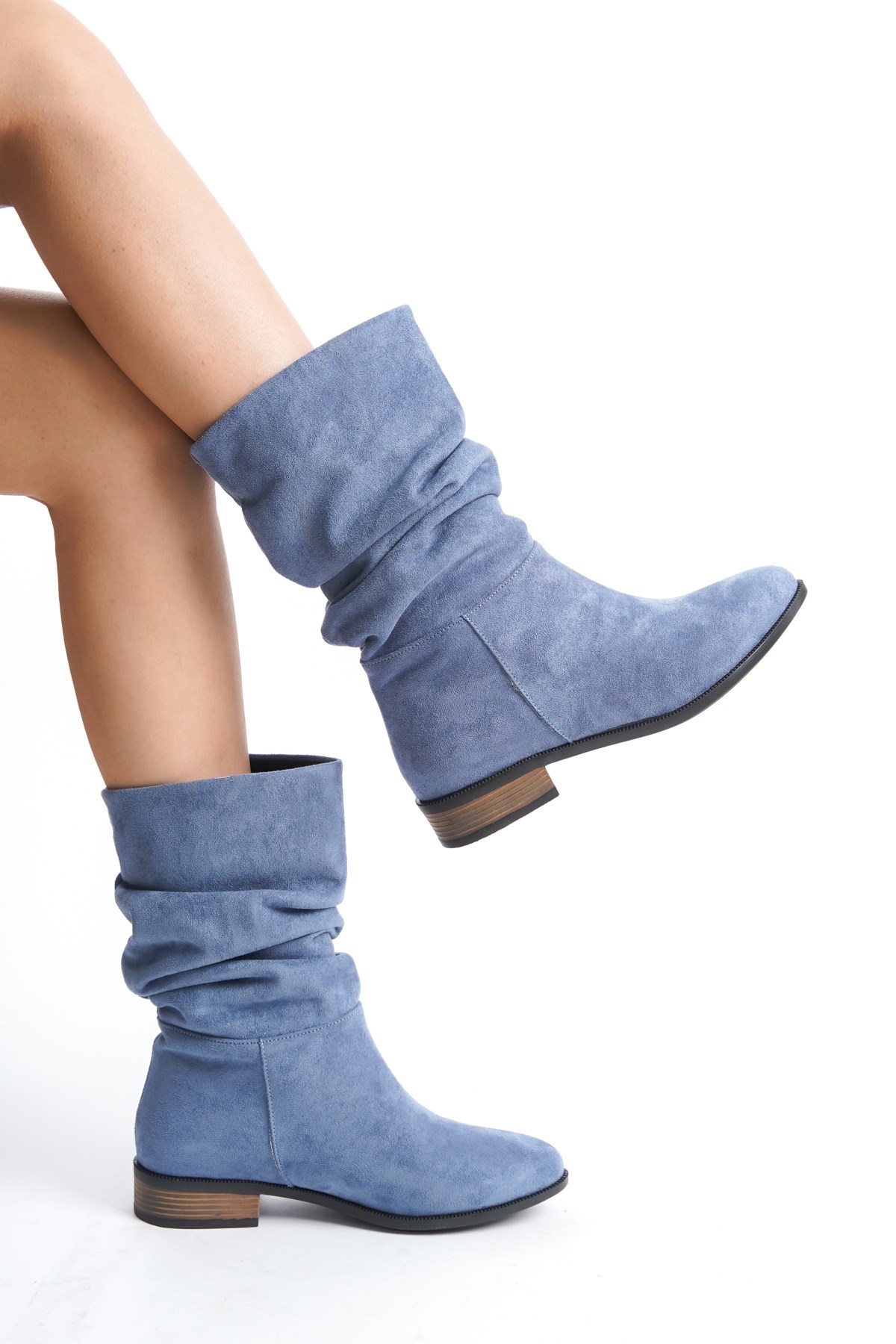 Unal Özer Kadın Mavi Süet Körüklü Günlük Bot Un001-0124