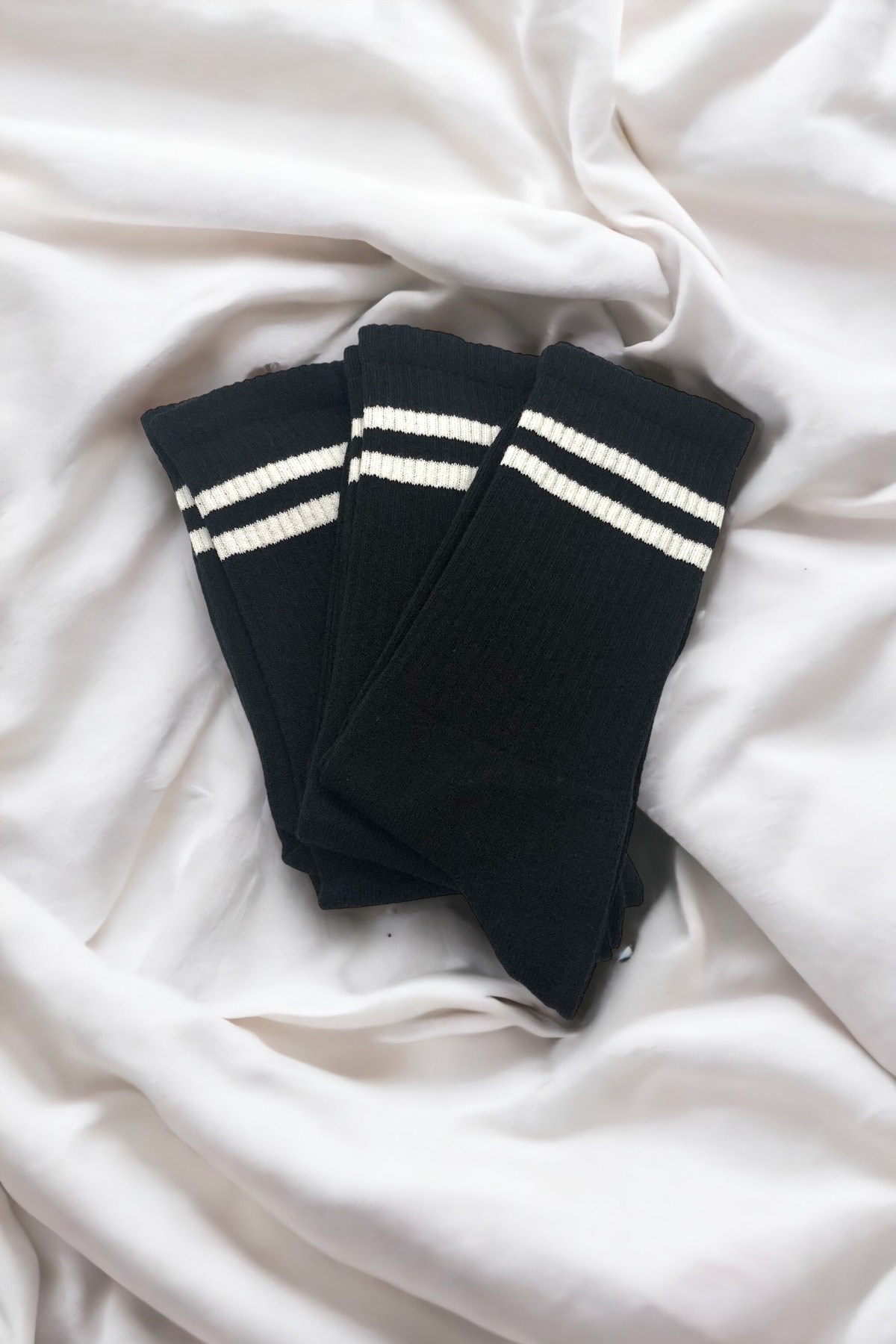 Unisex 3'lü Siyah Fitilli Tenis Çorabı