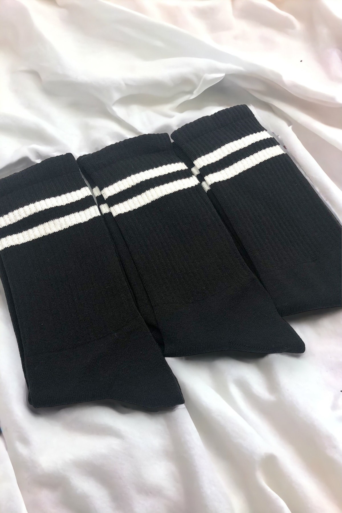 Unisex 3'lü Siyah Fitilli Tenis Çorabı