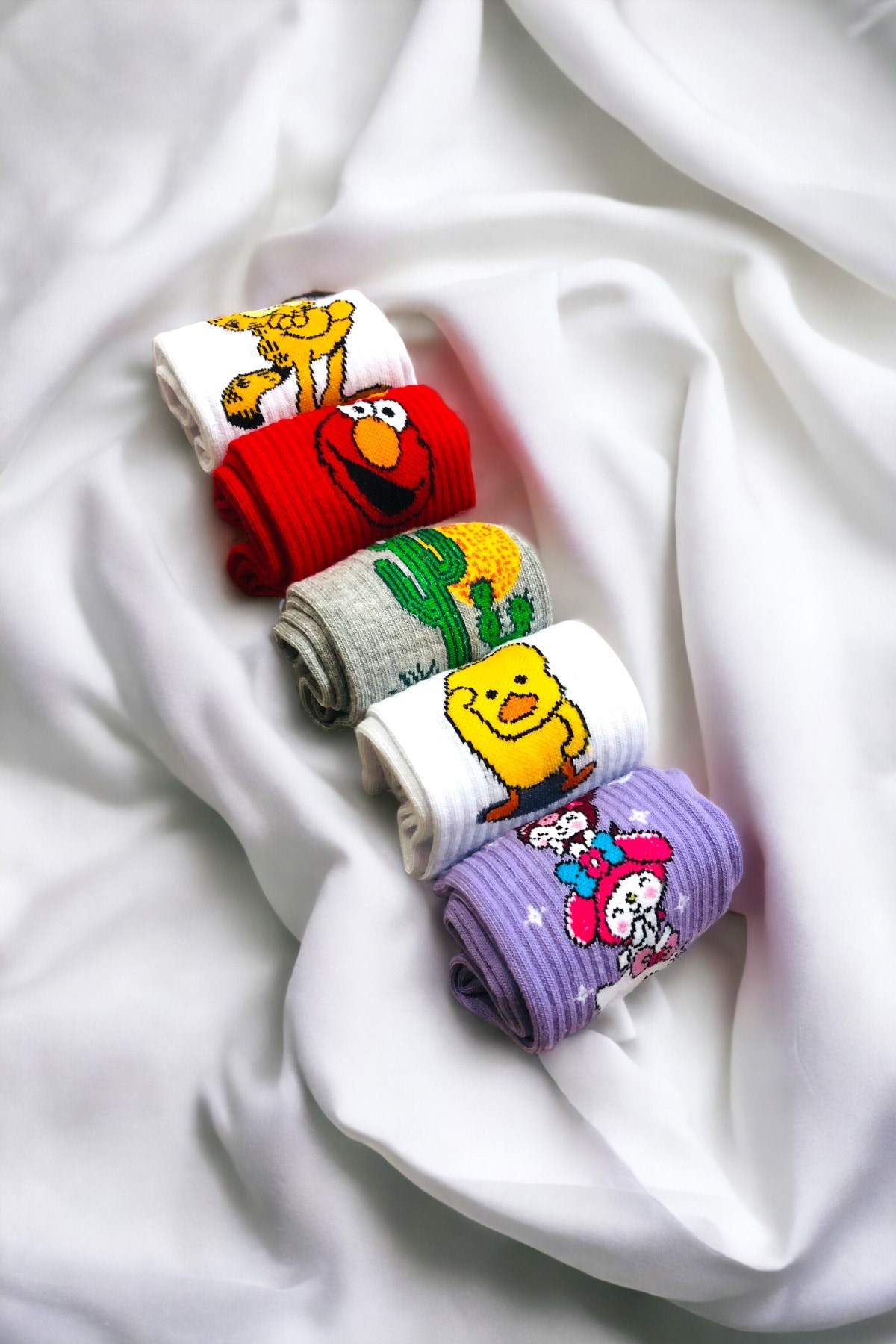 Unisex 5 Çift Desenli Fitilli Kolej Çorap Seti