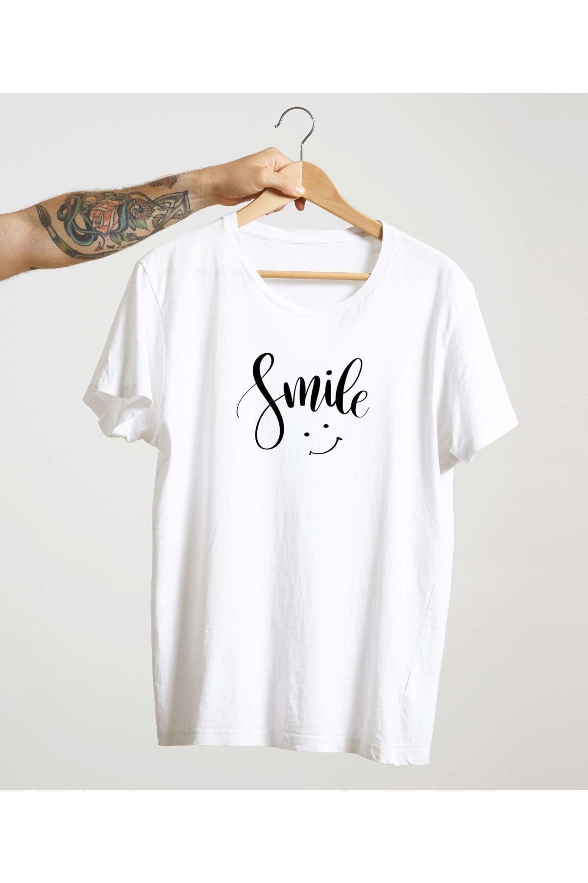 Unisex Beyaz %100 Pamuk Bisiklet Yaka Basic Örme T-shirt Kalp Atışı