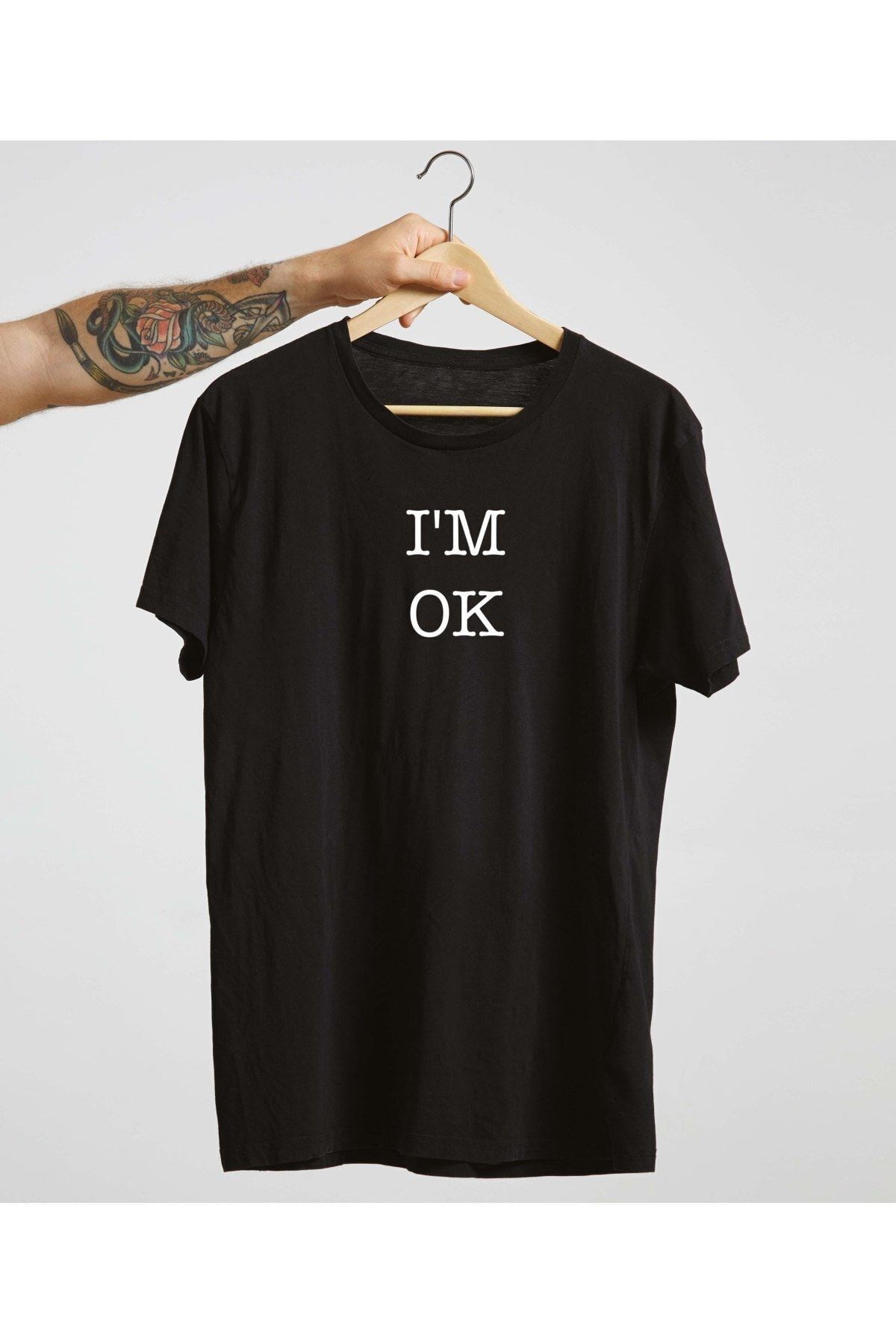 Unisex Beyaz %100 Pamuk Bisiklet Yaka Basic Örme T-shirt I Am Ok